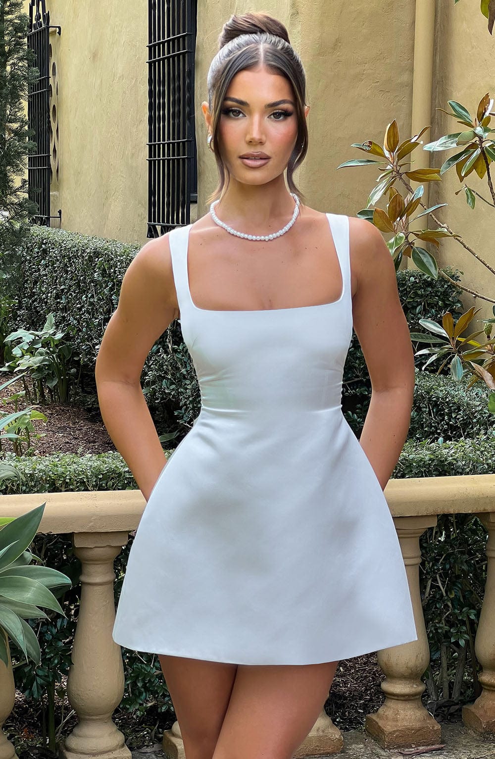 Ivory Satin Sofie Mini Dress with Adjustable Straps