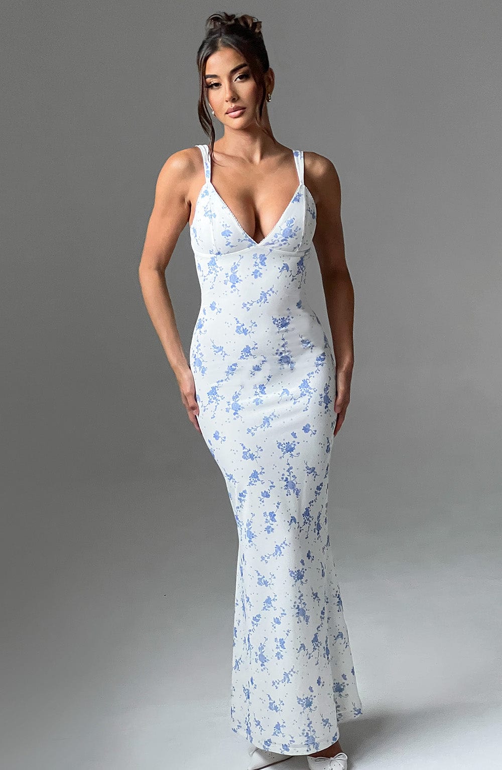 Blue Ditsy Floral Maxi Dress with Cut Out Back & Tie Detail – Caoimhe