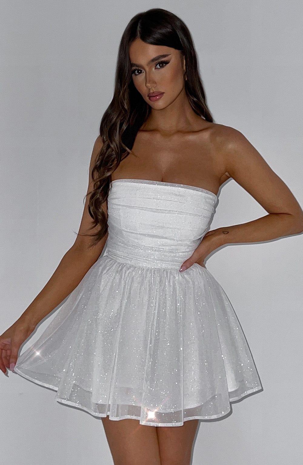 Ivory Sparkle Katrina Mini Dress with Oversized Bow