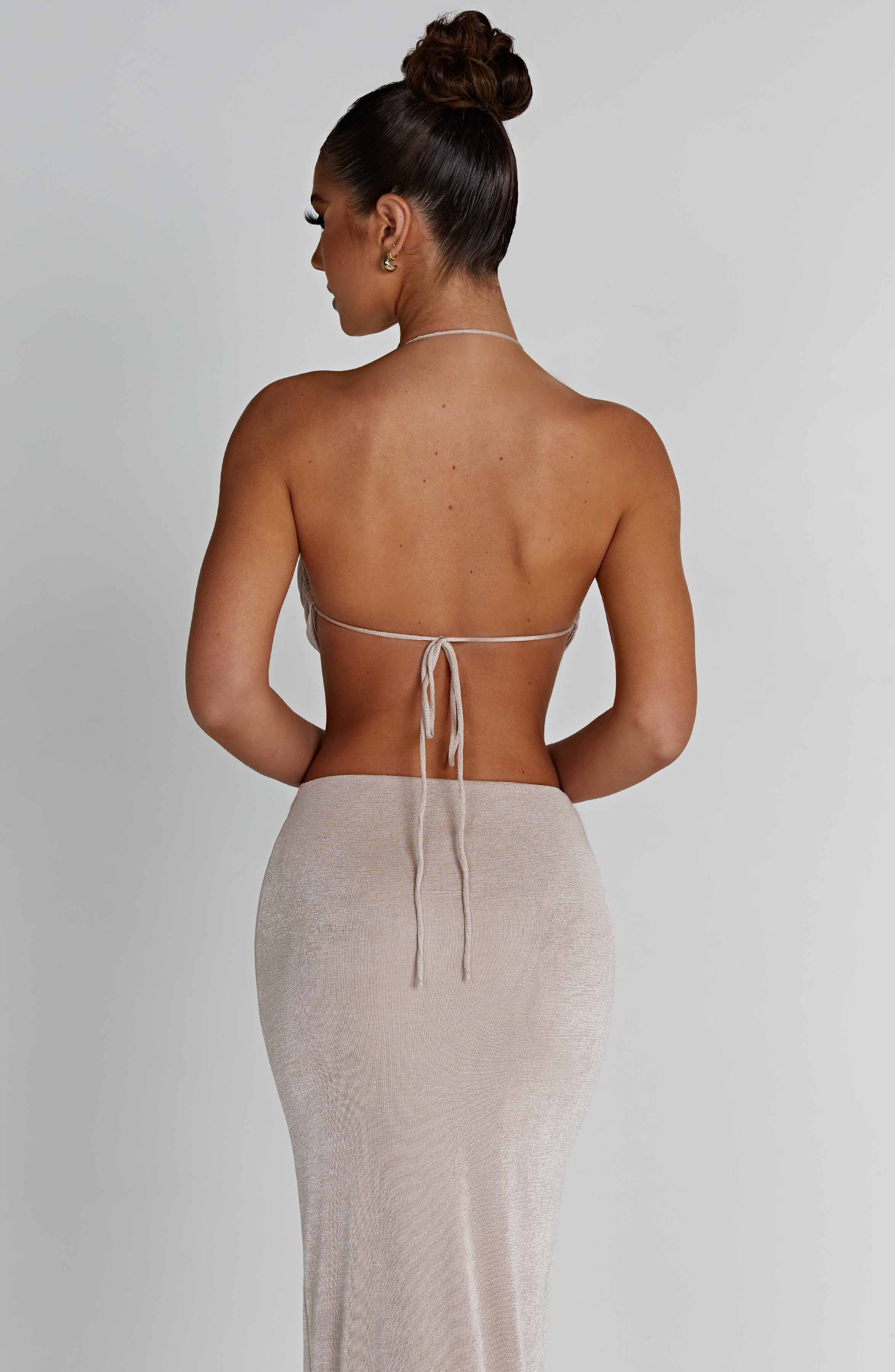 Fifi Backless Draped Top in Champagne - High Shine Jersey