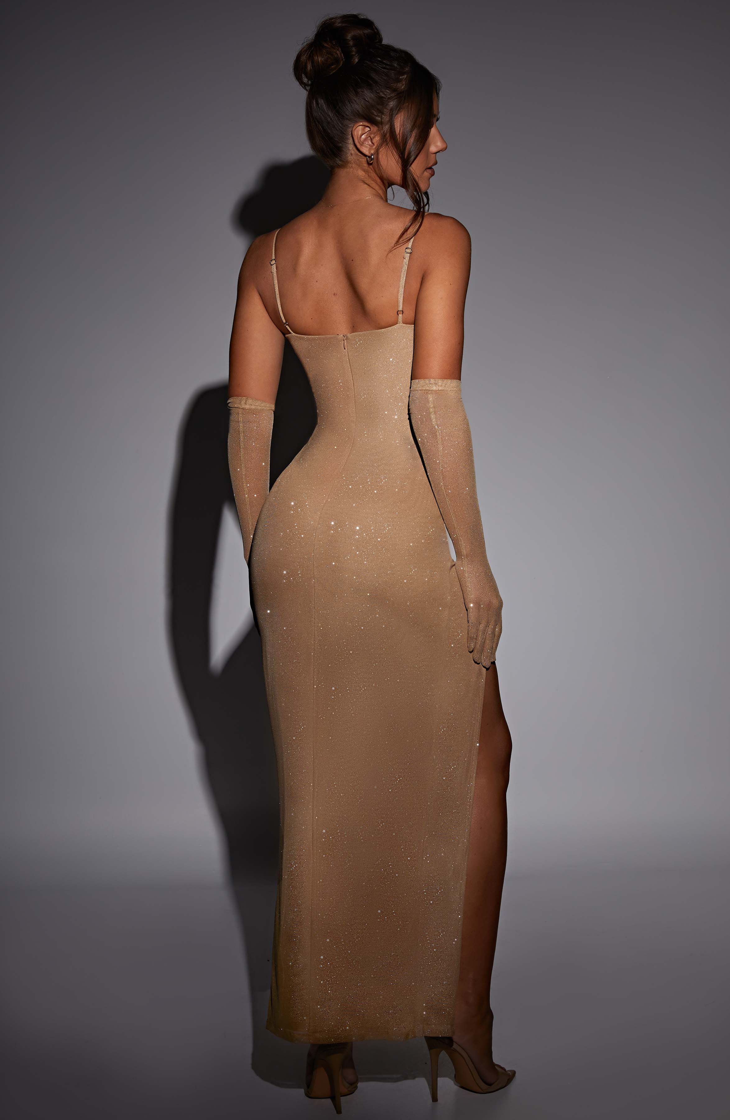 Gold Sparkle Trixie Maxi Dress with Thigh Split & Underwire