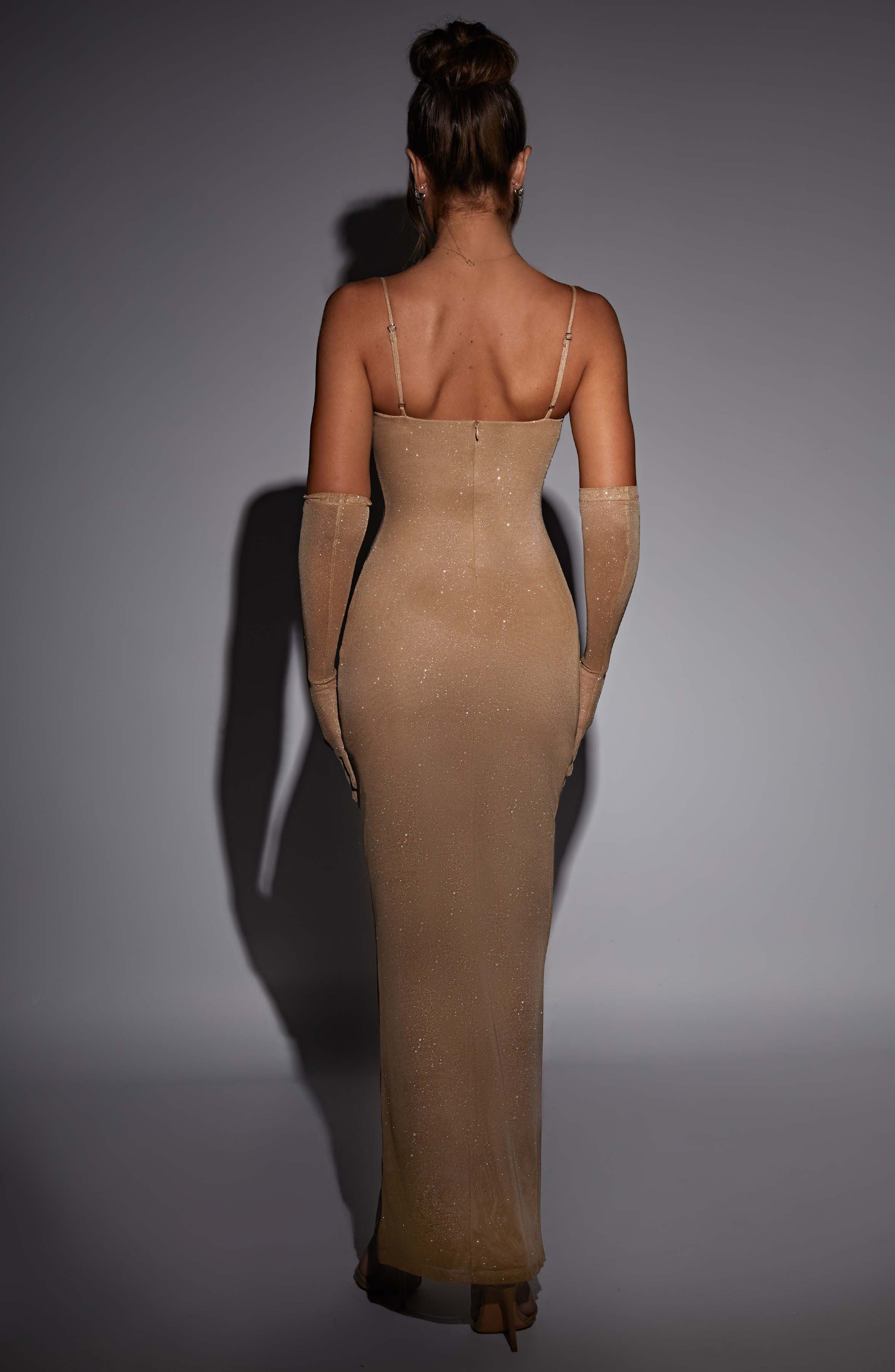 Gold Sparkle Trixie Maxi Dress with Thigh Split & Underwire
