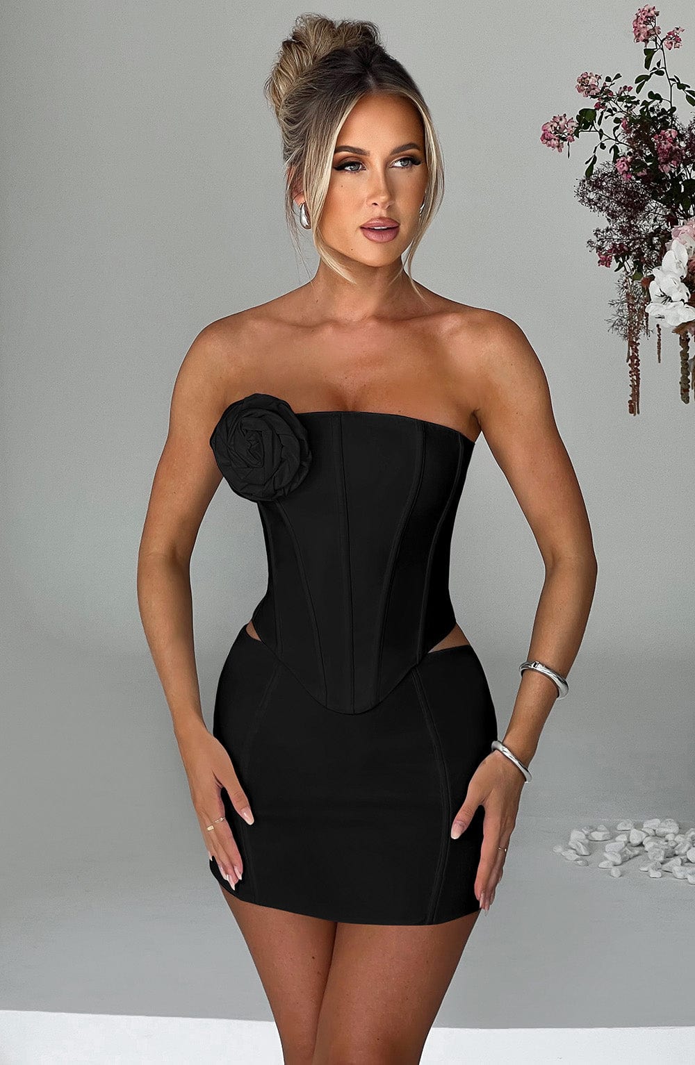 Black Jacquie Corset - Strapless Waist Cinching Bengaline Top