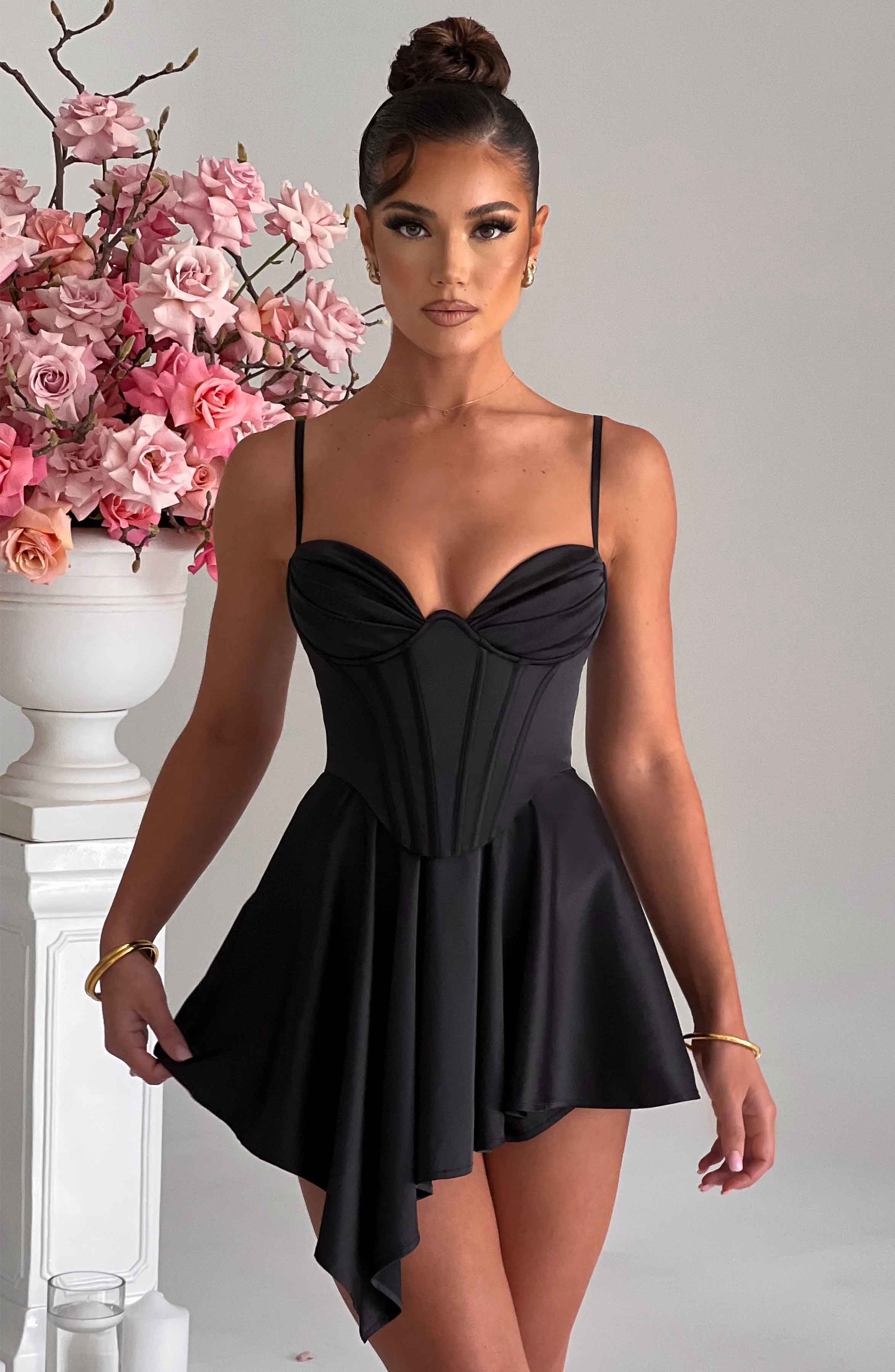 Black Saffron Corset Playsuit with Underwire & Fluttery Shorts