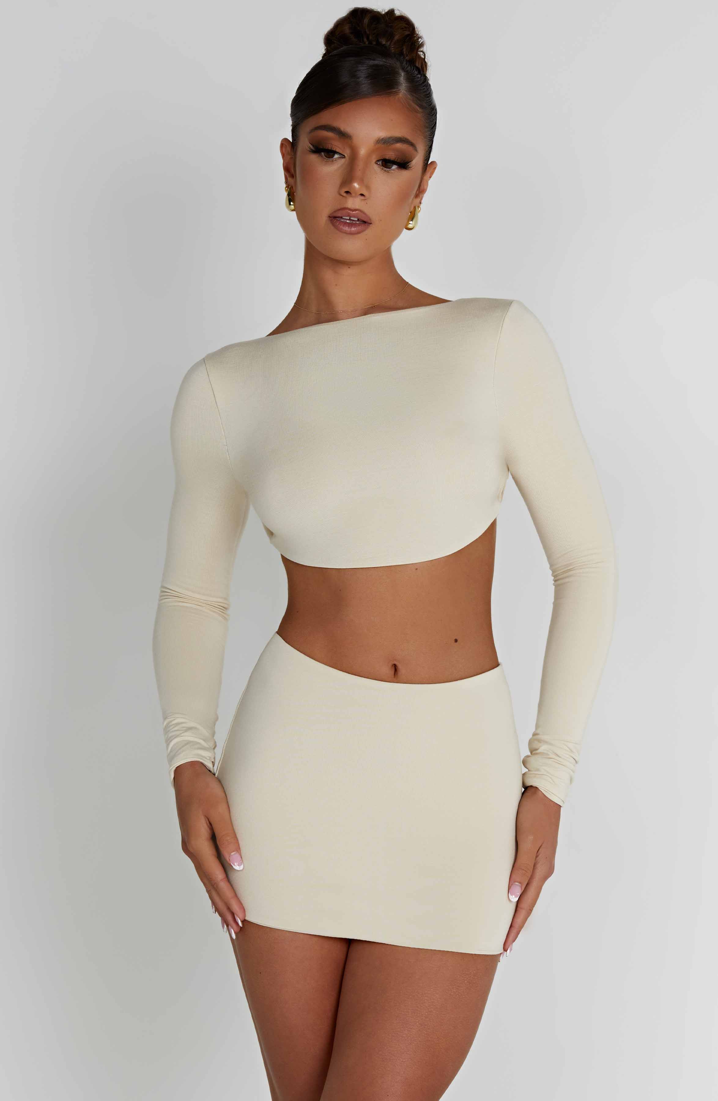 Sahra Backless Tie Strap Crop Top - Cream Modal