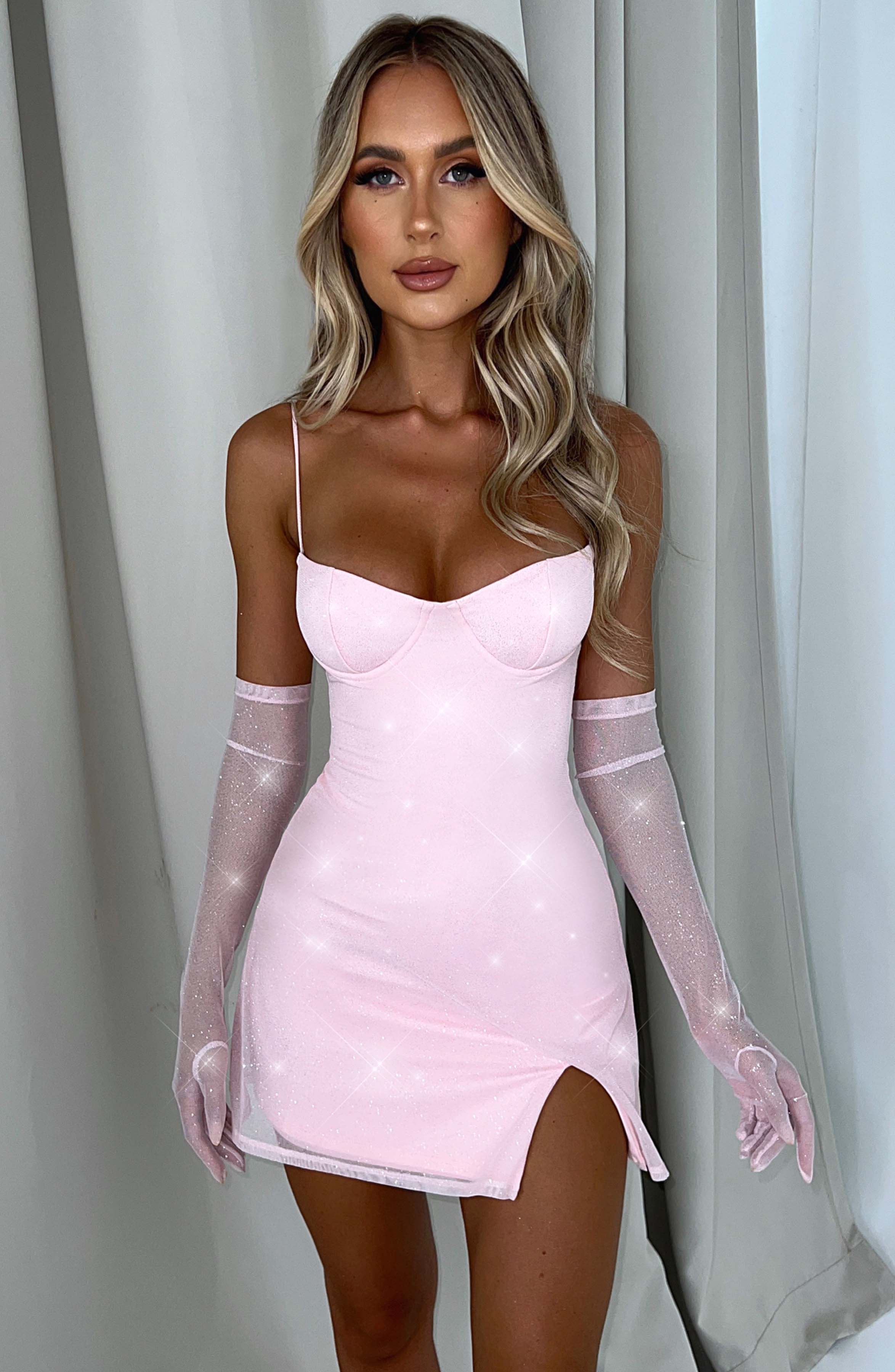 Pixie Mini Dress - Pink Sparkle Mesh with Underwired Cups