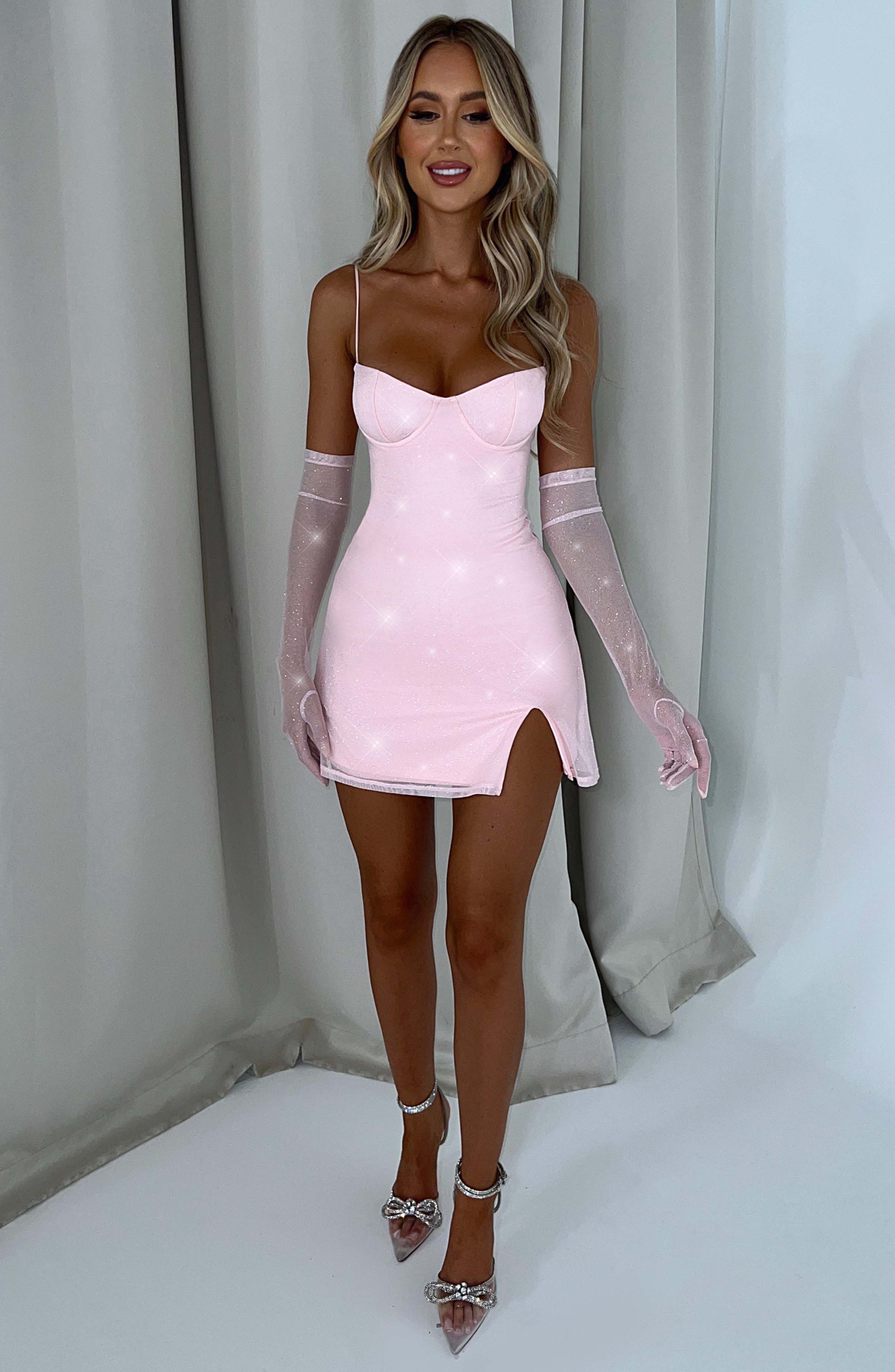 Pixie Mini Dress - Pink Sparkle Mesh with Underwired Cups
