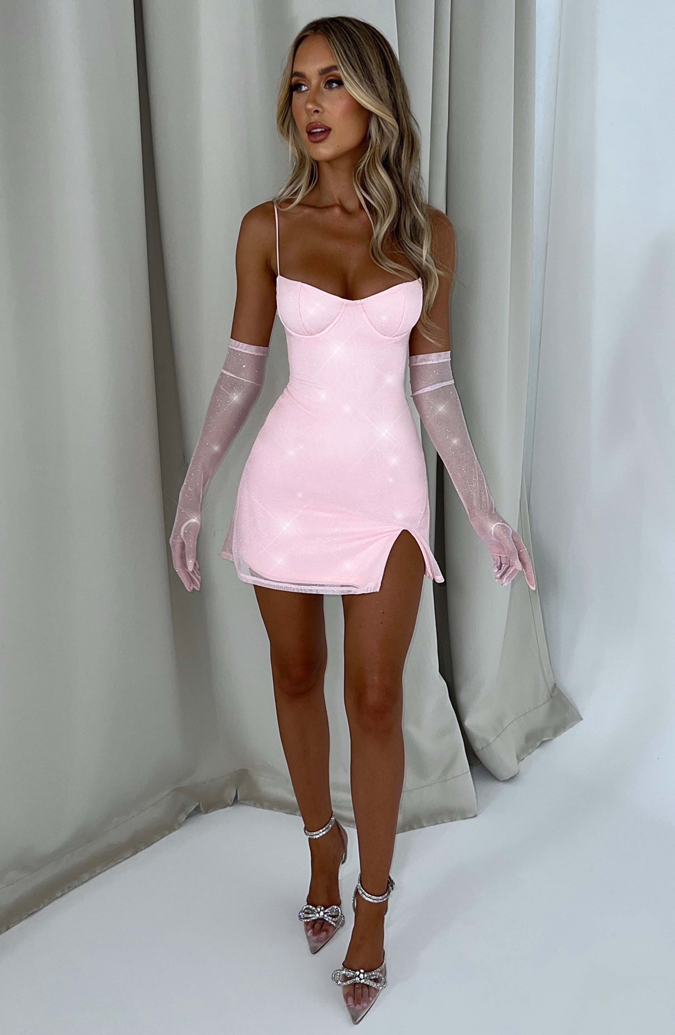 Pixie Mini Dress - Pink Sparkle Mesh with Underwired Cups