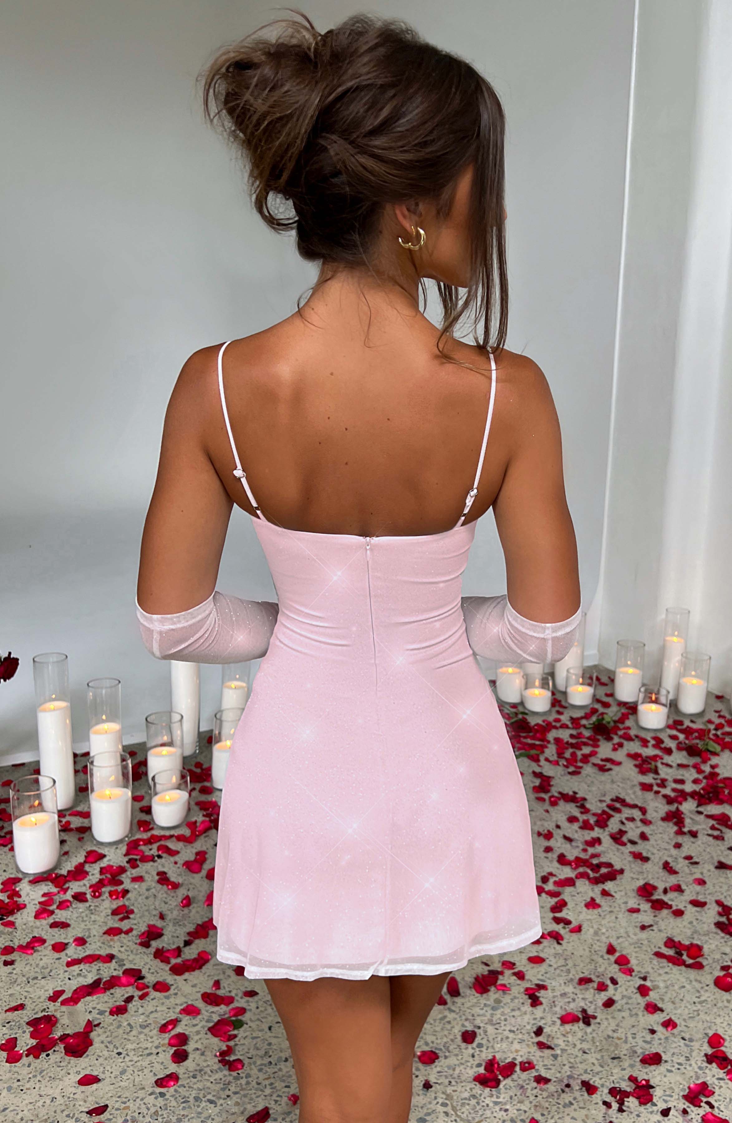 Pixie Mini Dress - Pink Sparkle Mesh with Underwired Cups