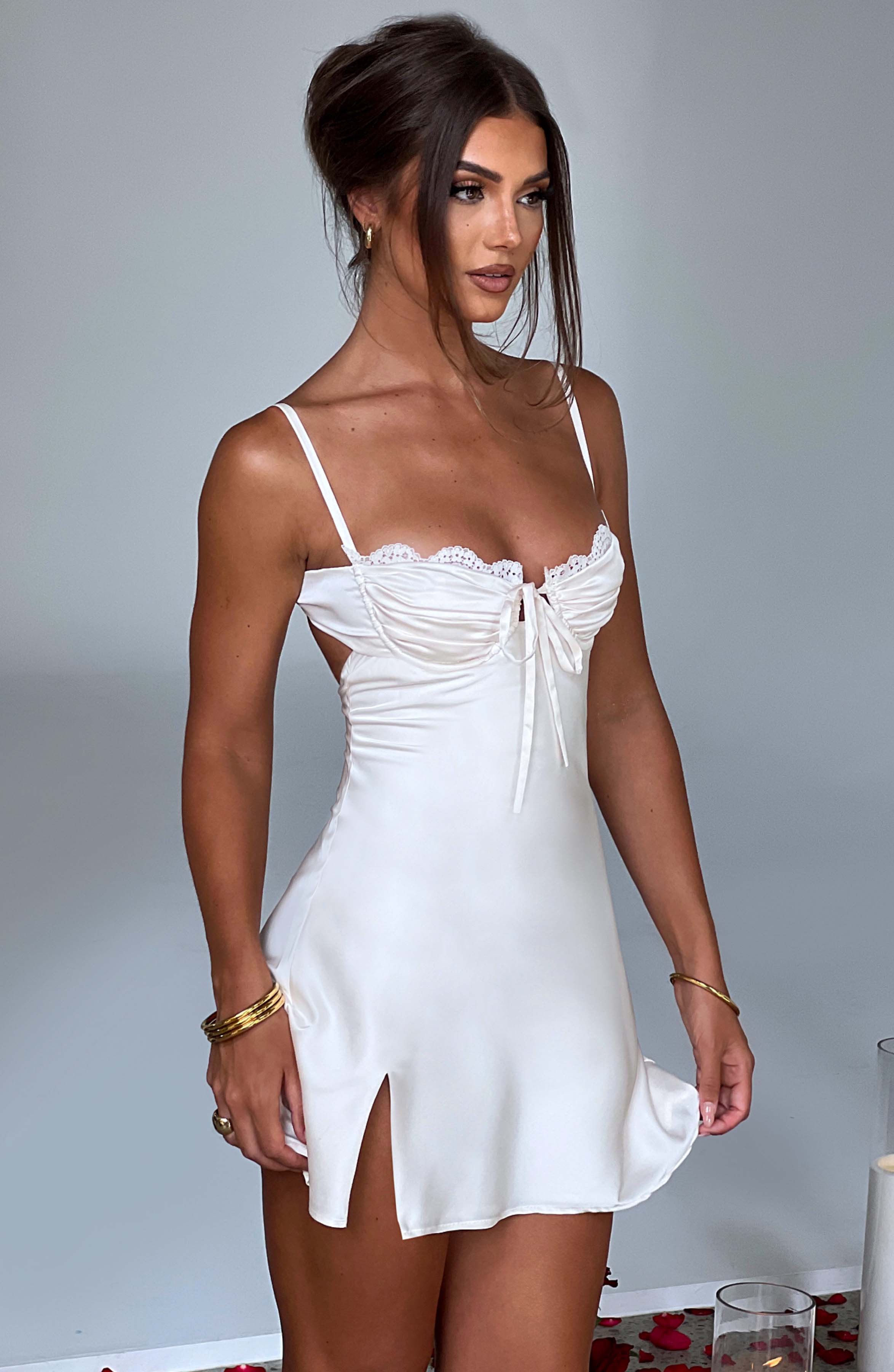 Sherise Ivory Satin Mini Dress with Tie Front & Underwired Cups
