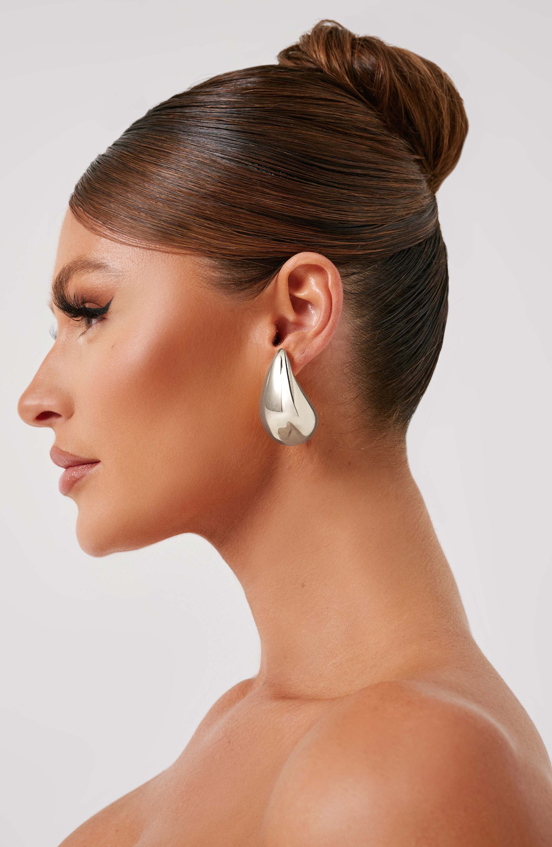 Silver Drop Fayth Earrings - Large Stud Fastening Hoops