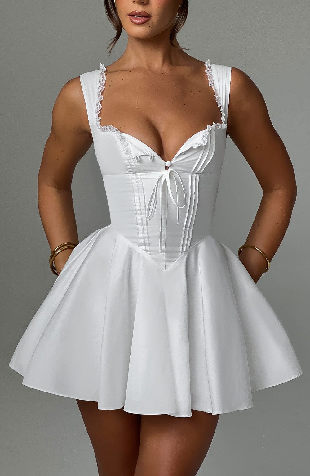 Antonella Ivory Mini Dress with Lace Up Back & Adjustable Straps