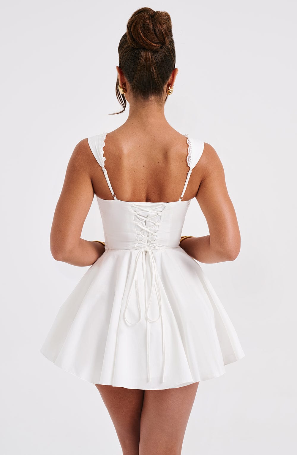 Antonella Ivory Mini Dress with Lace Up Back & Adjustable Straps