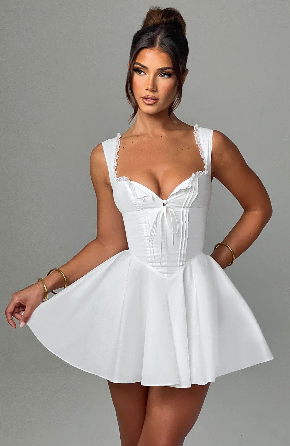 Antonella Ivory Mini Dress with Lace Up Back & Adjustable Straps