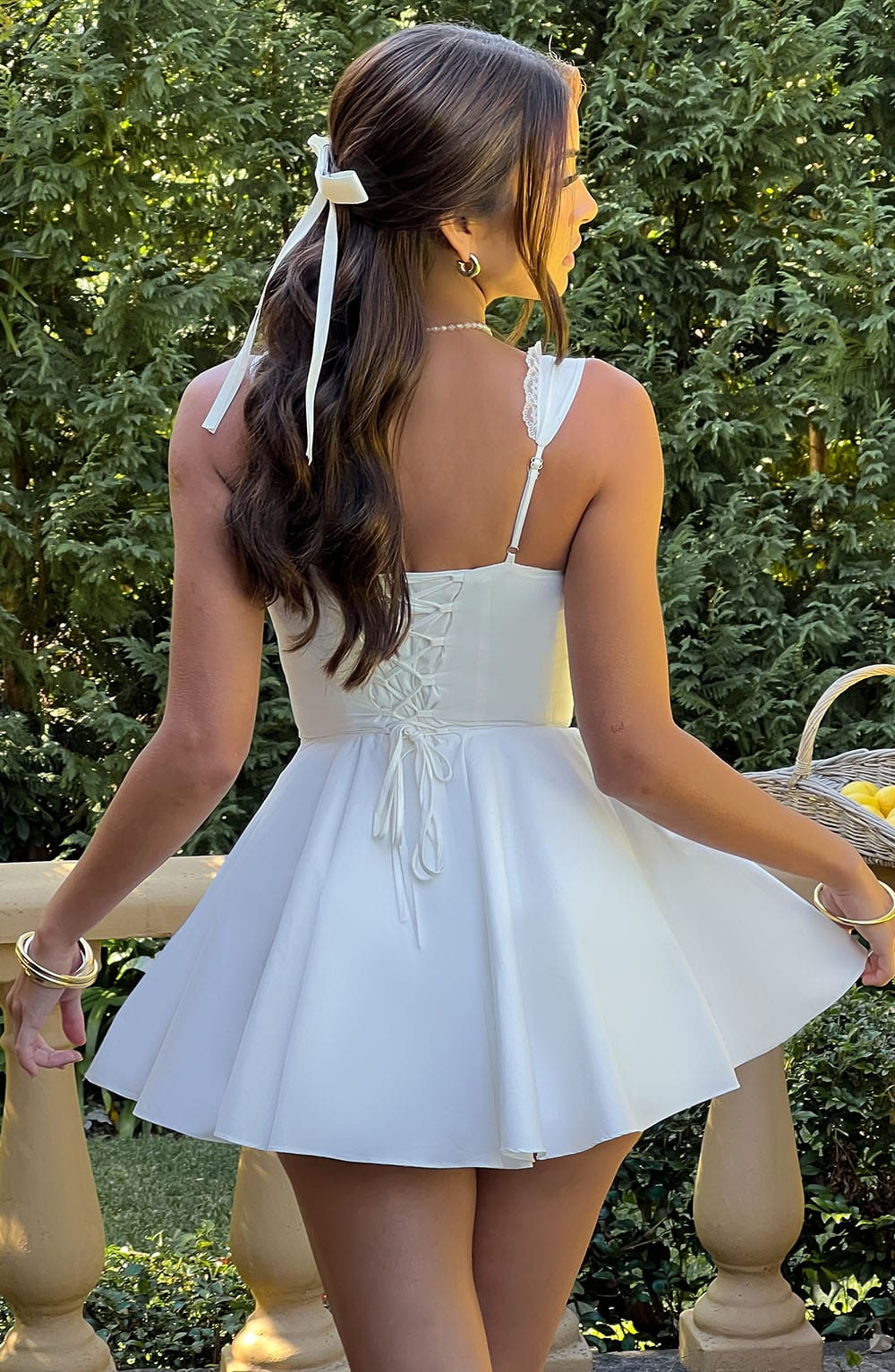 Antonella Ivory Mini Dress with Lace Up Back & Adjustable Straps