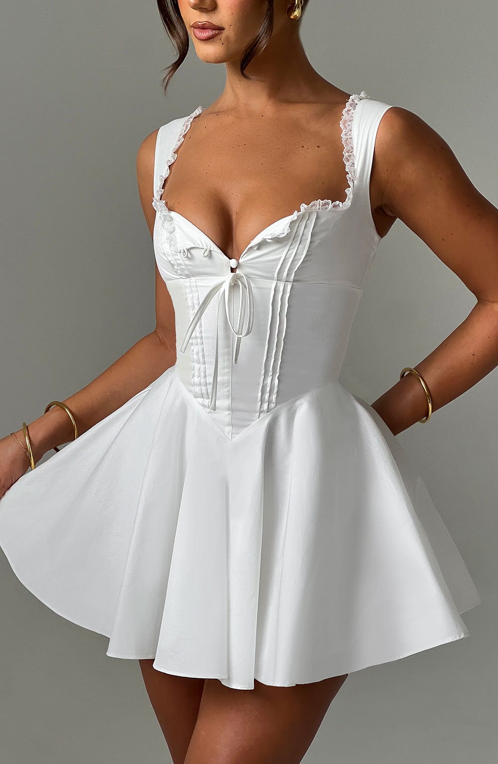 Antonella Ivory Mini Dress with Lace Up Back & Adjustable Straps