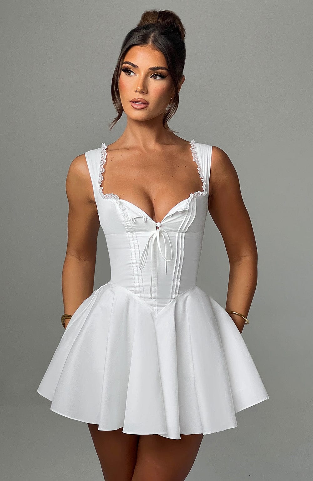 Antonella Ivory Mini Dress with Lace Up Back & Adjustable Straps