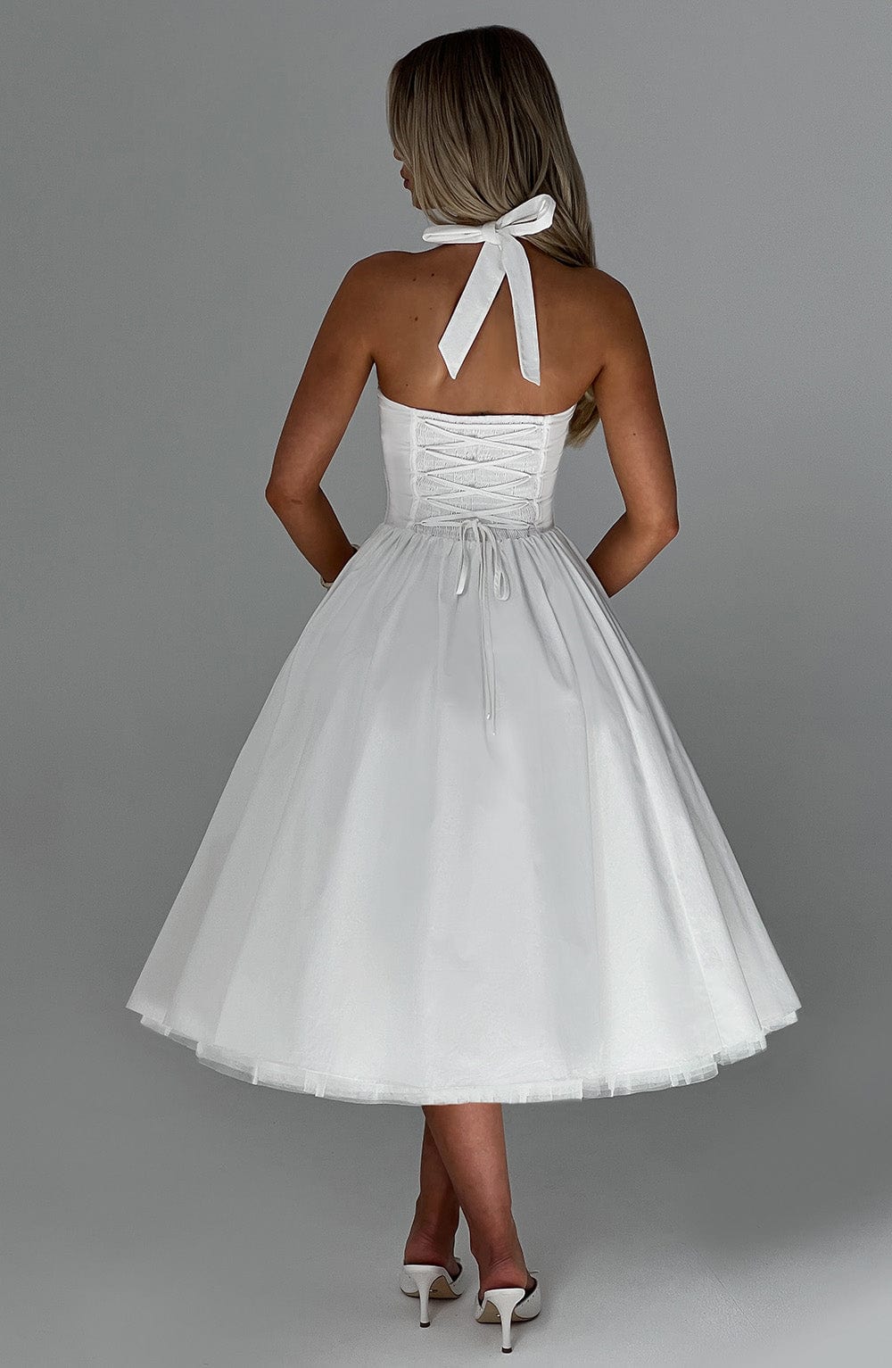 Ivory Cressida Halter Neck Midi Dress with Tulle Skirt
