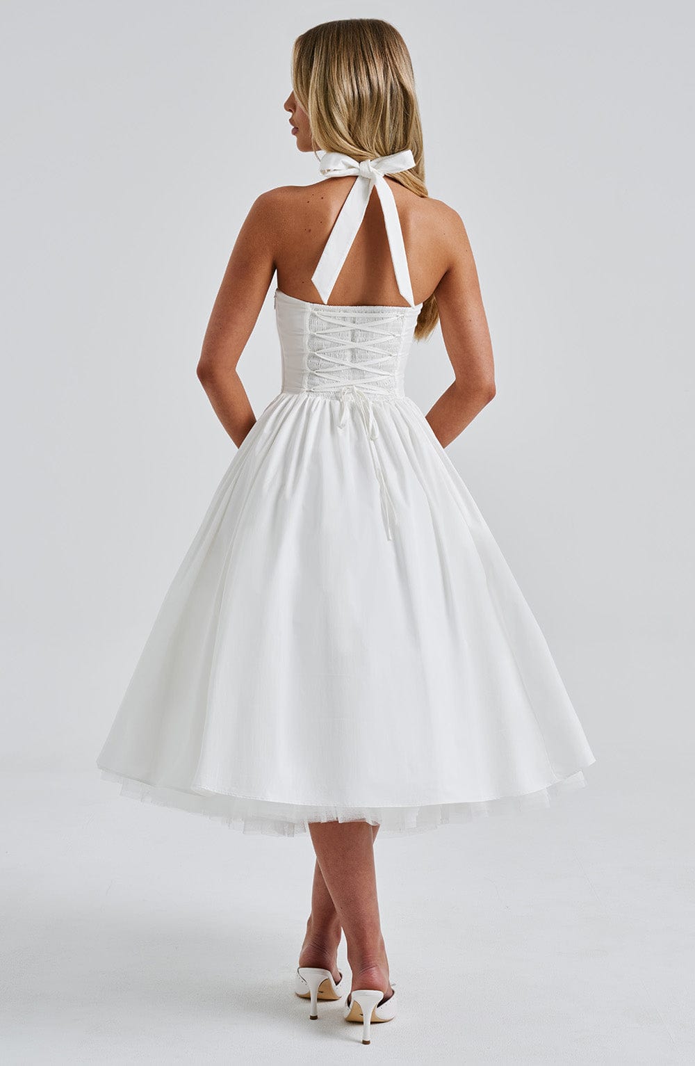 Ivory Cressida Halter Neck Midi Dress with Tulle Skirt