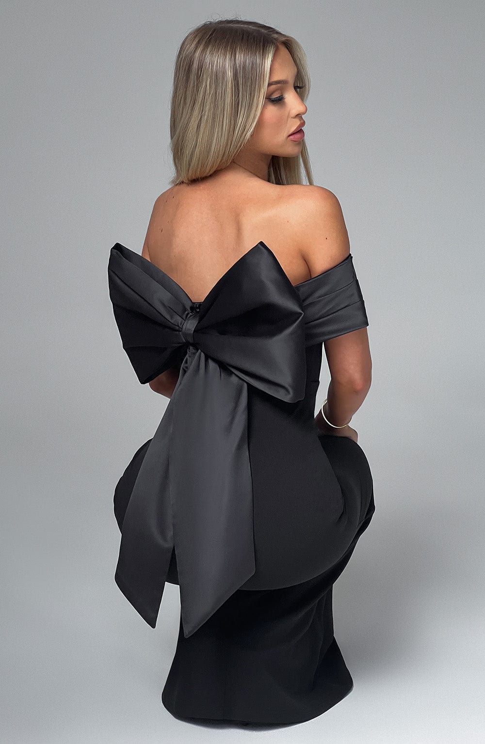 Black Joanna Maxi Dress with Removable Bow & Bardot Neckline