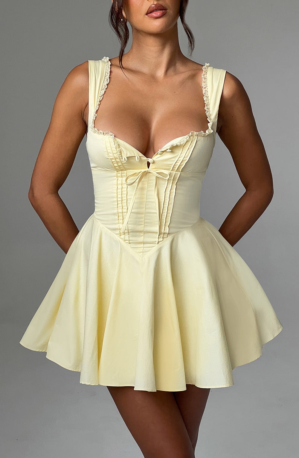 Lemon Antonella Mini Dress with Adjustable Straps & Lace-Up Back
