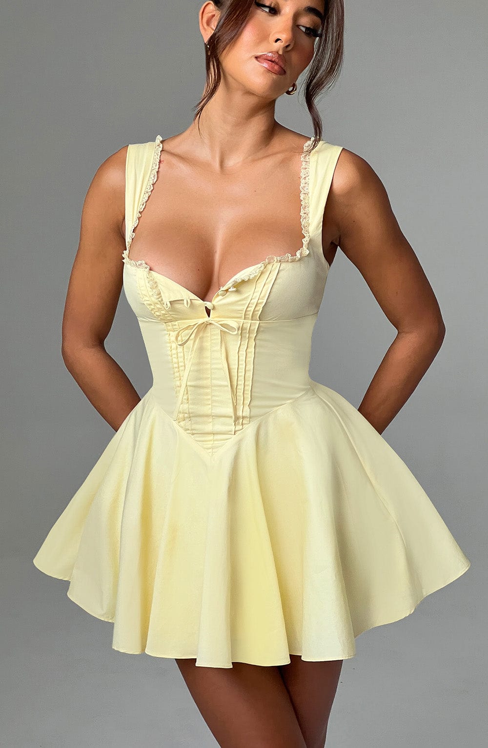 Lemon Antonella Mini Dress with Adjustable Straps & Lace-Up Back