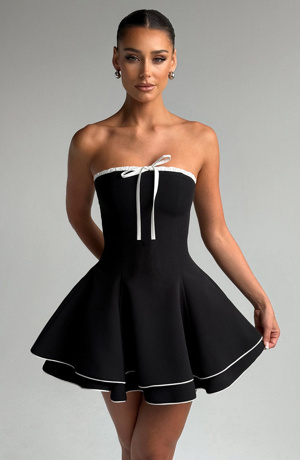 Strapless Black & White Juno Mini Dress for Evening Wear