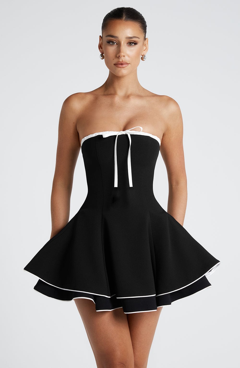 Strapless Black & White Juno Mini Dress for Evening Wear