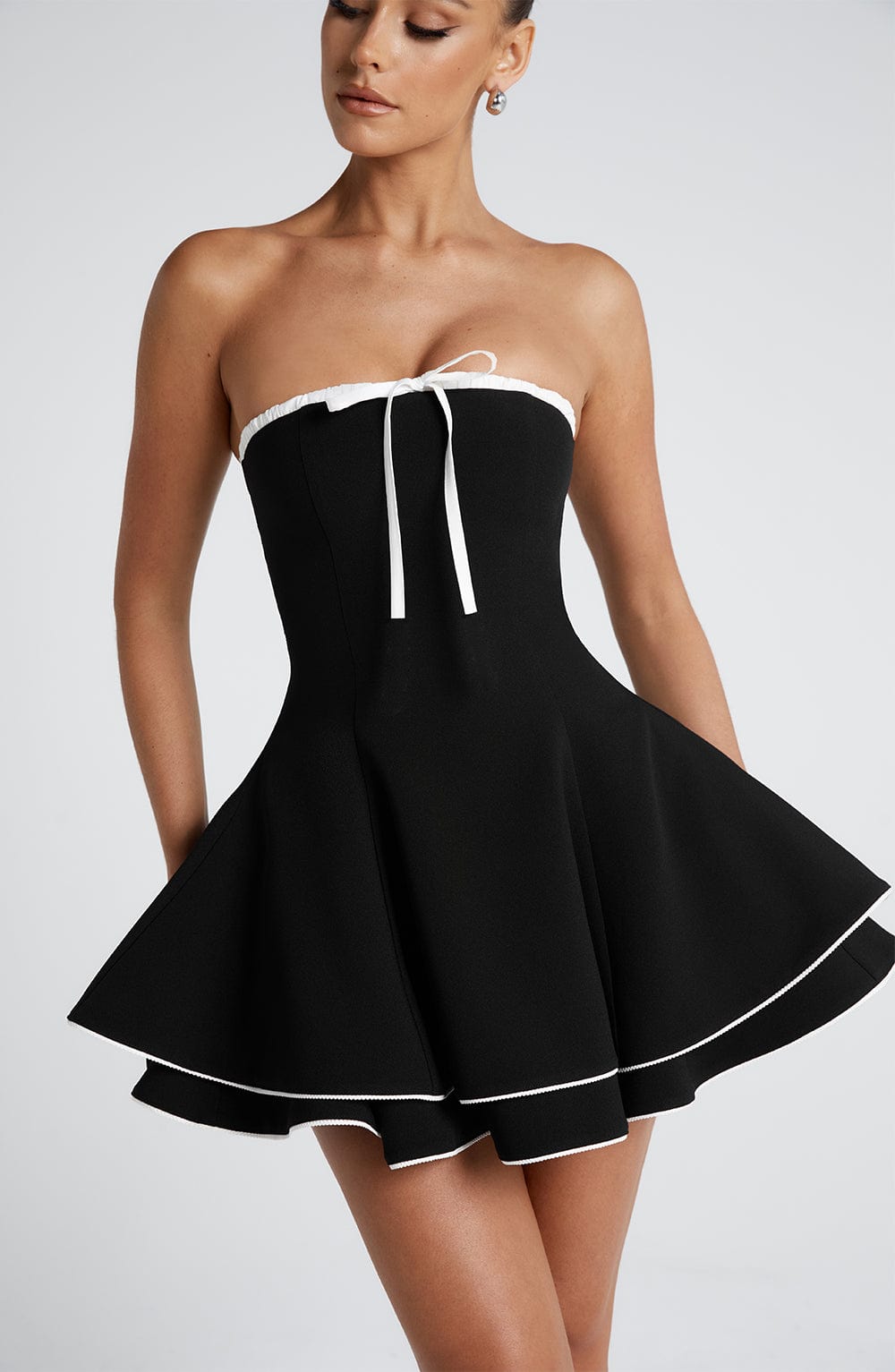 Strapless Black & White Juno Mini Dress for Evening Wear