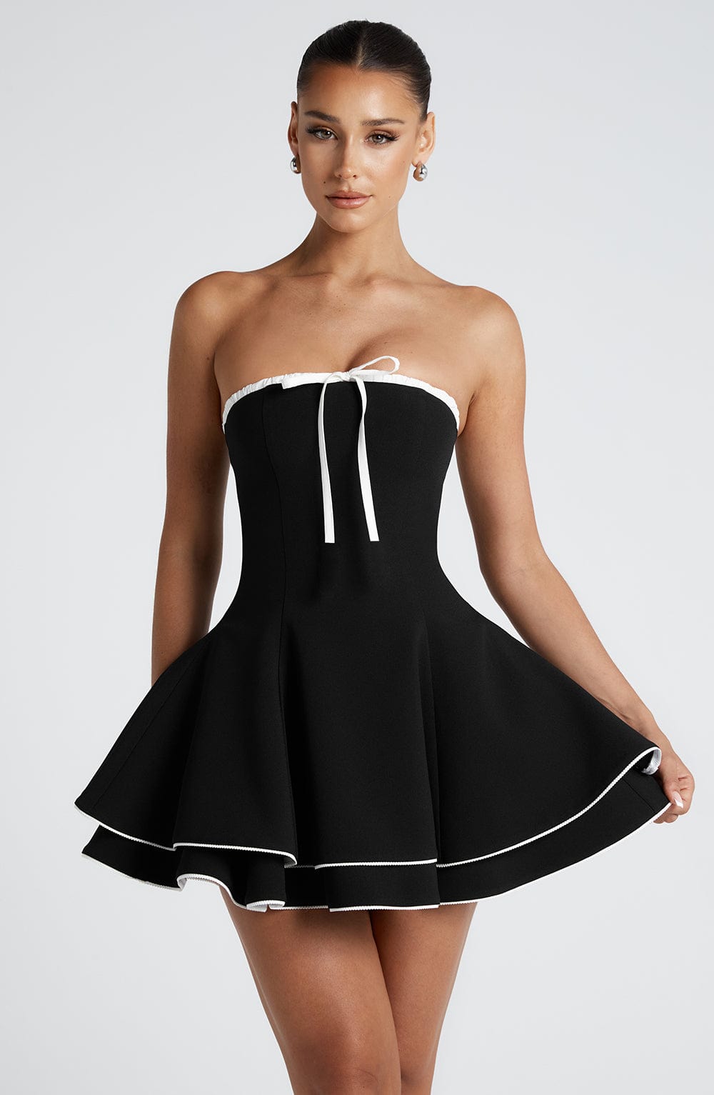 Strapless Black & White Juno Mini Dress for Evening Wear