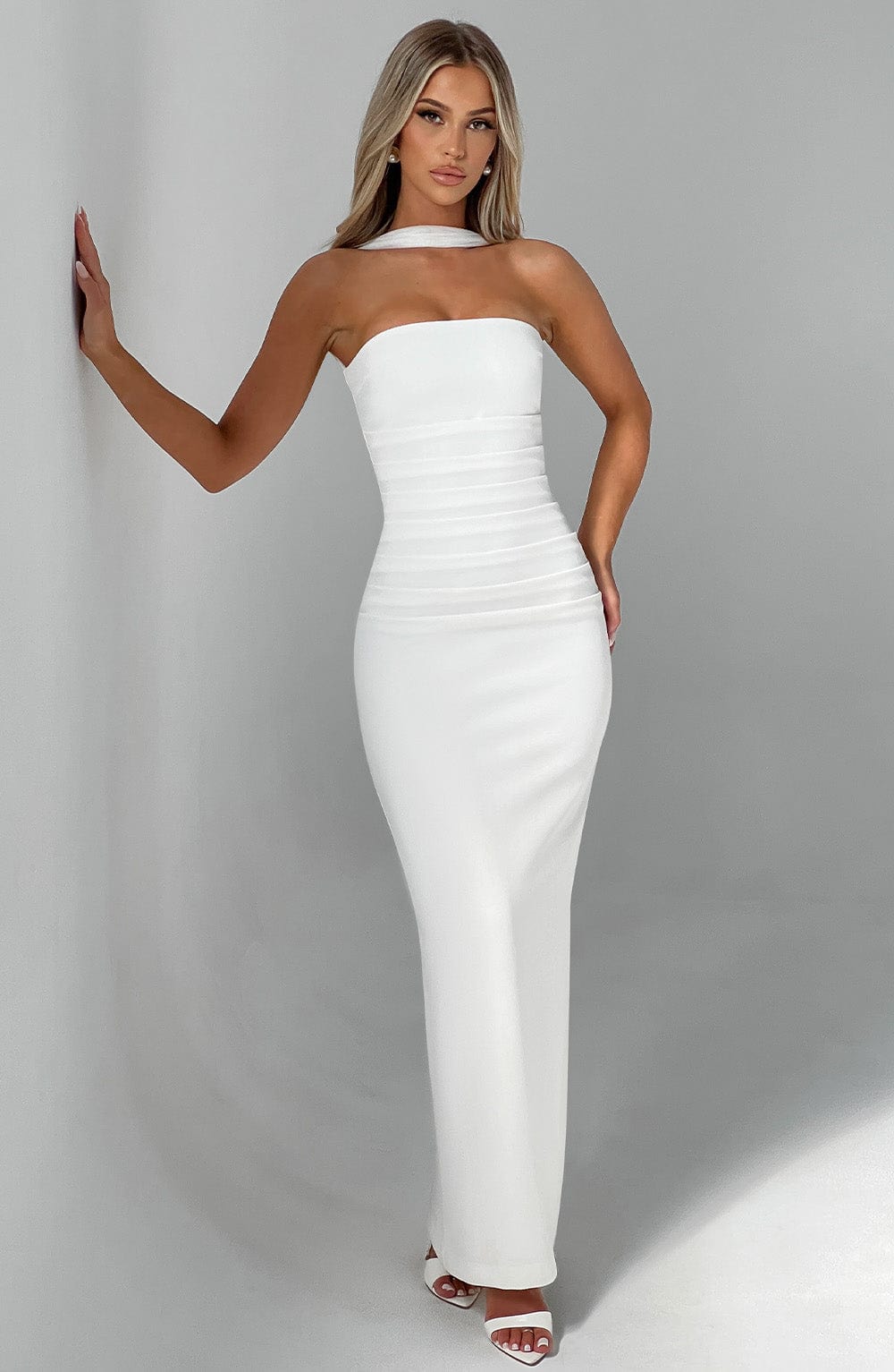 Yulia Ivory Strapless Maxi Dress with Removable Mesh Panel