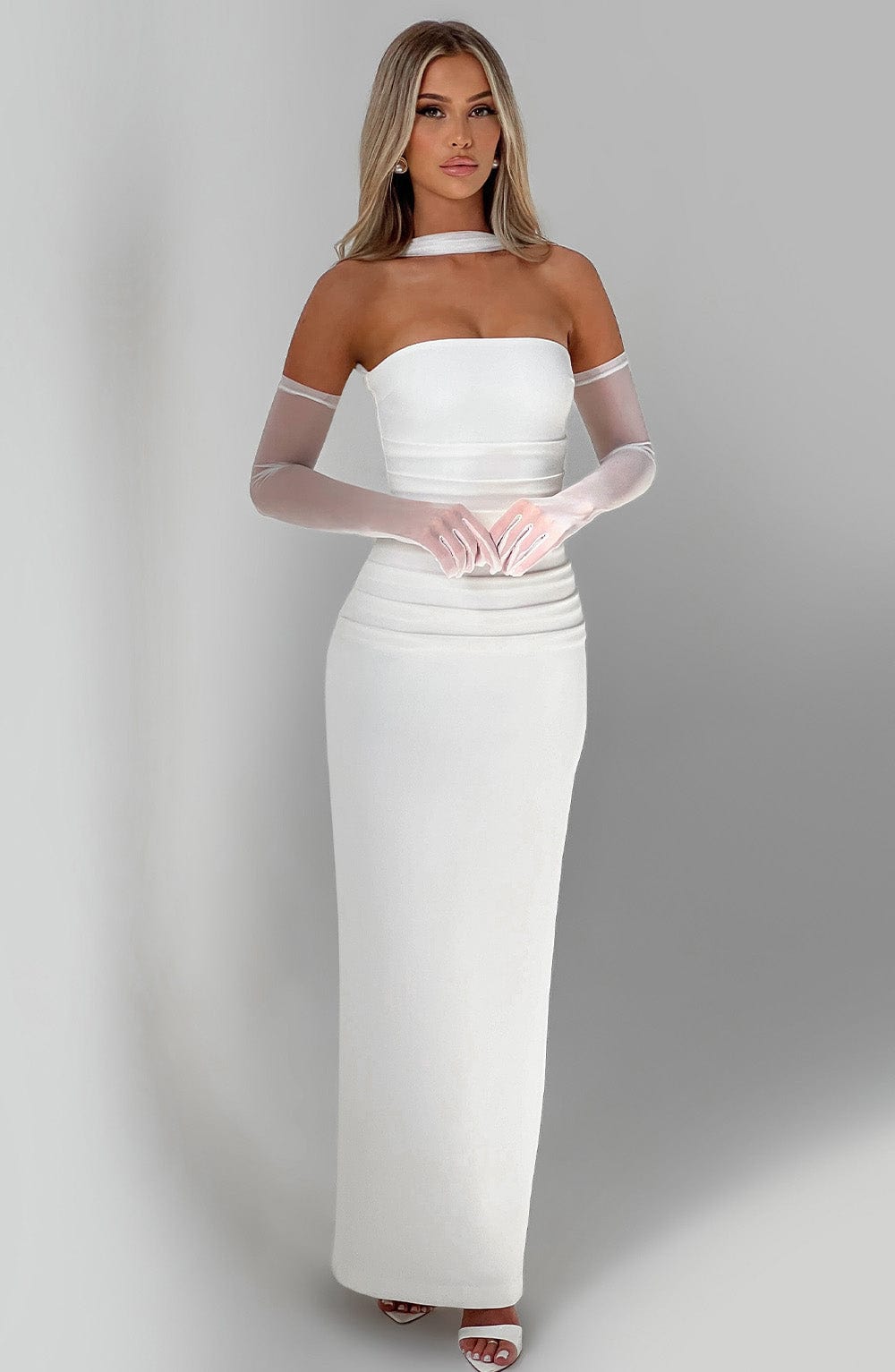 Yulia Ivory Strapless Maxi Dress with Removable Mesh Panel