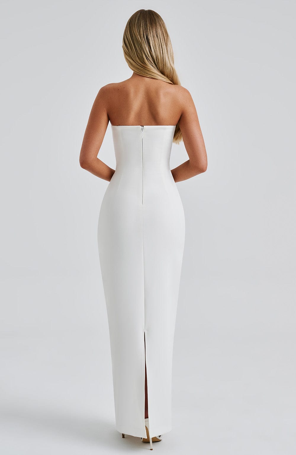 Yulia Ivory Strapless Maxi Dress with Removable Mesh Panel