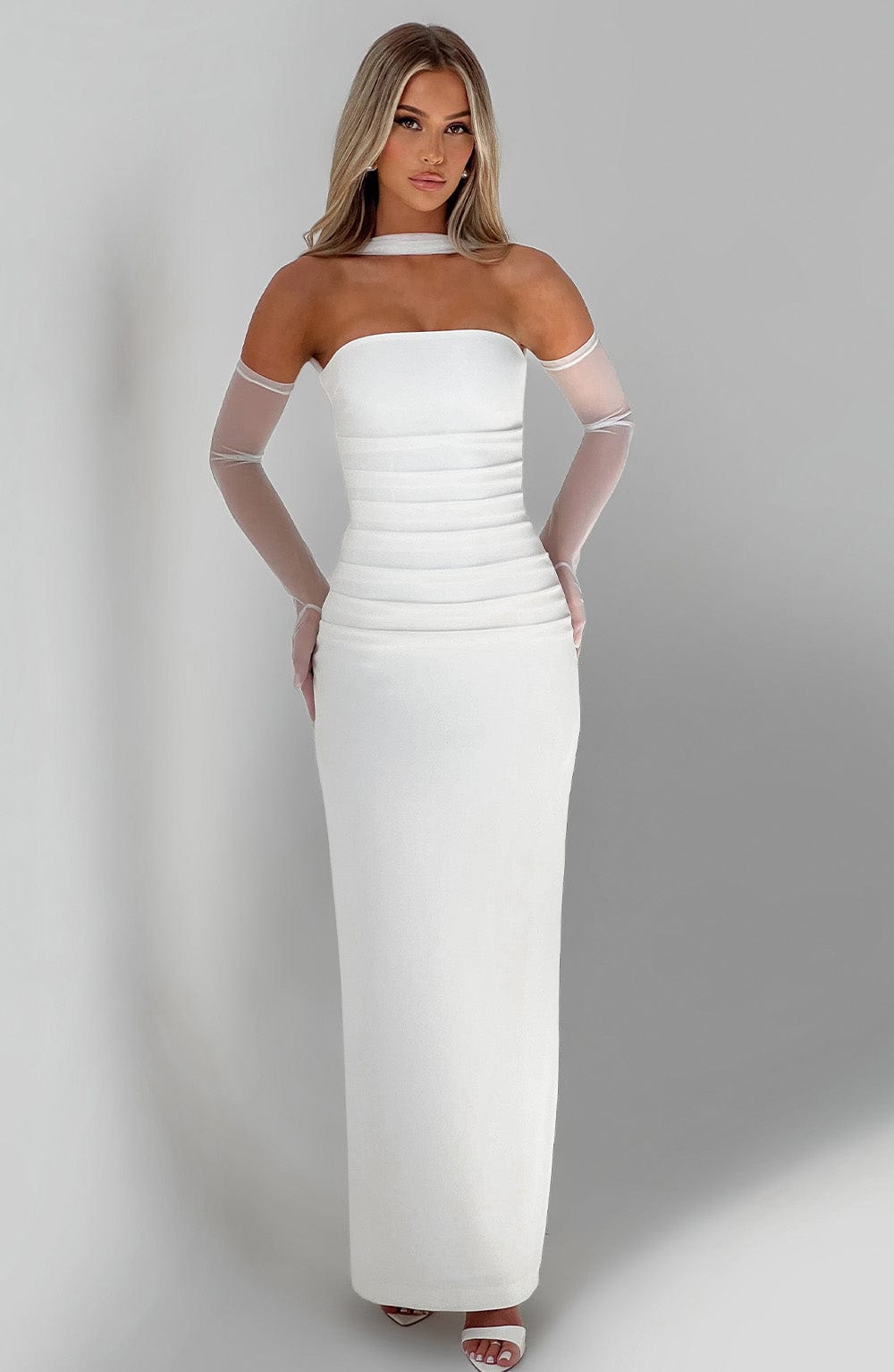 Yulia Ivory Strapless Maxi Dress with Removable Mesh Panel
