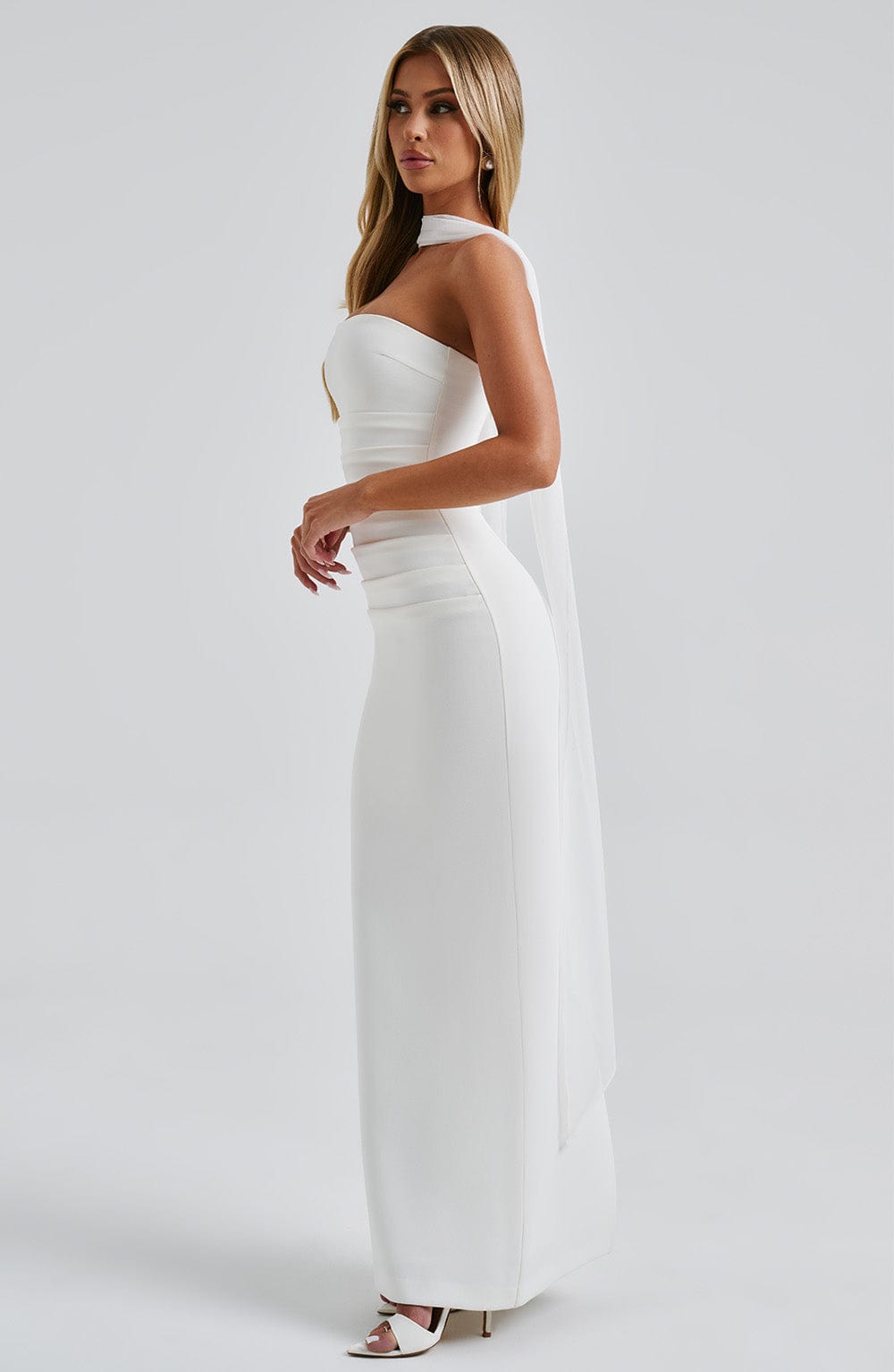 Yulia Ivory Strapless Maxi Dress with Removable Mesh Panel