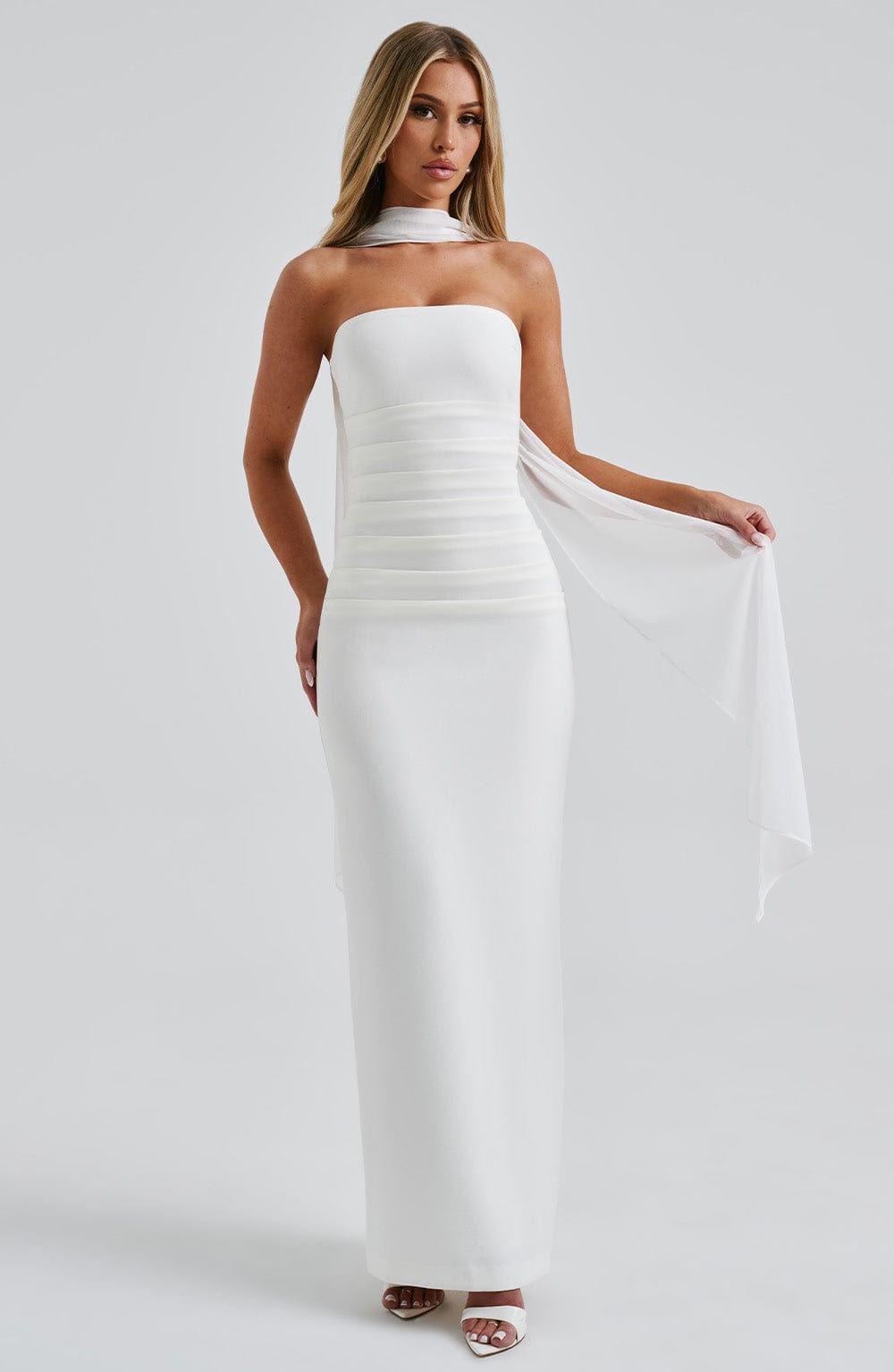 Yulia Ivory Strapless Maxi Dress with Removable Mesh Panel