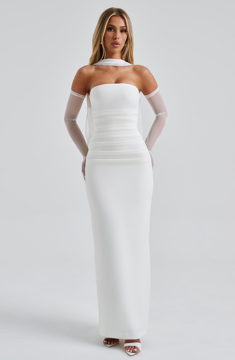 Yulia Ivory Strapless Maxi Dress with Removable Mesh Panel