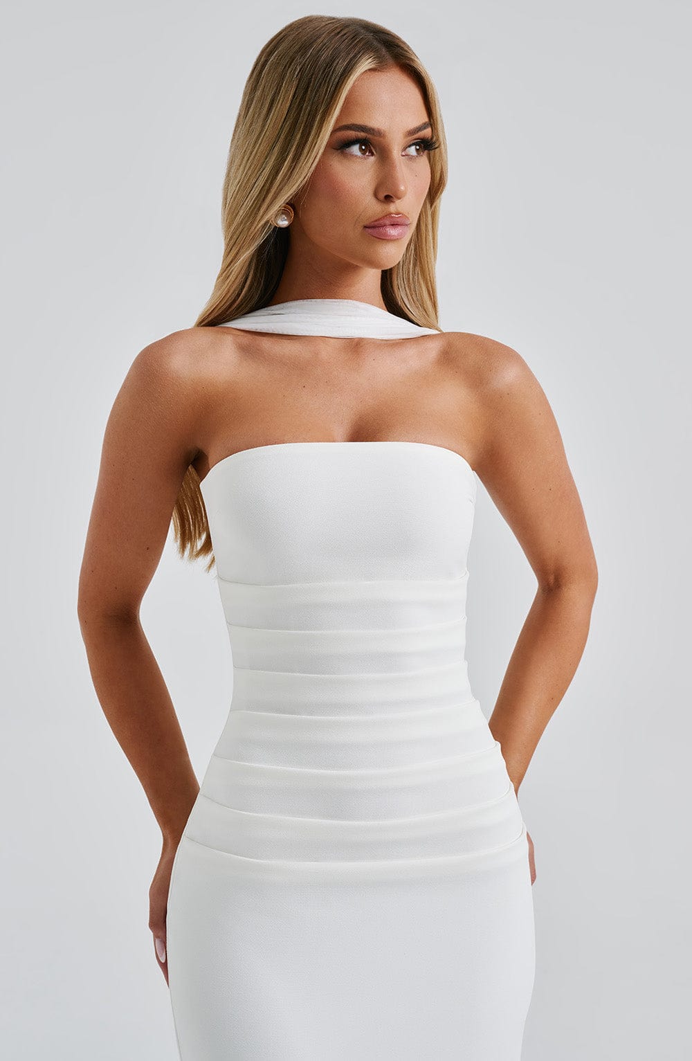 Yulia Ivory Strapless Maxi Dress with Removable Mesh Panel
