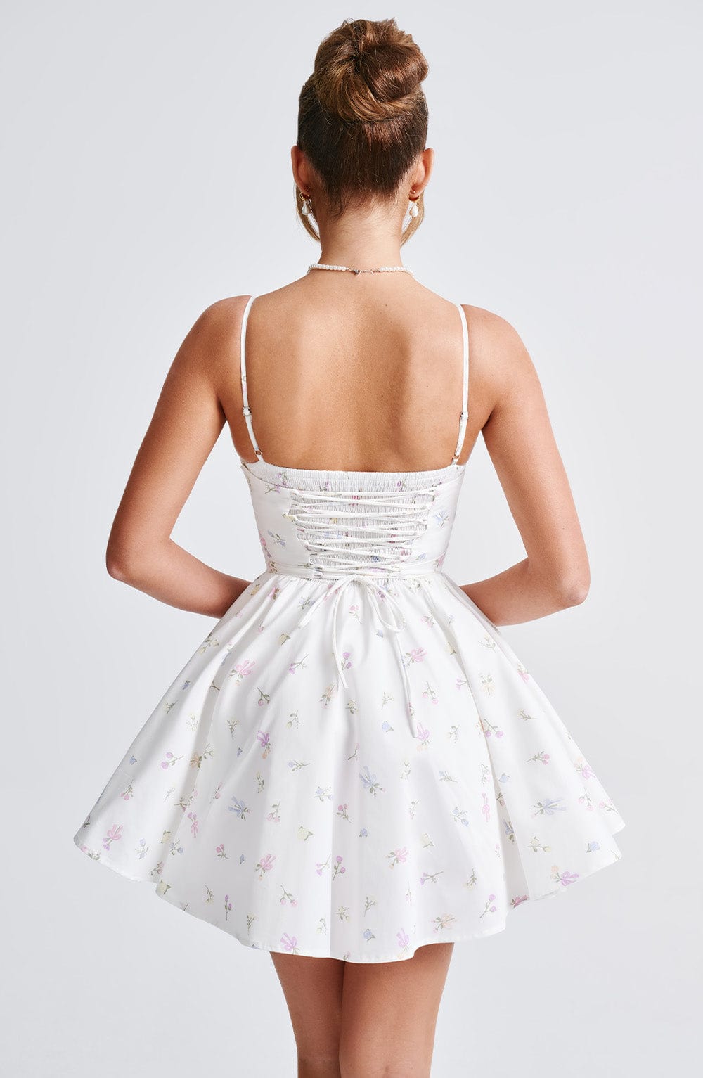 Analeigh Floral Mini Dress with Corset & Adjustable Straps - White
