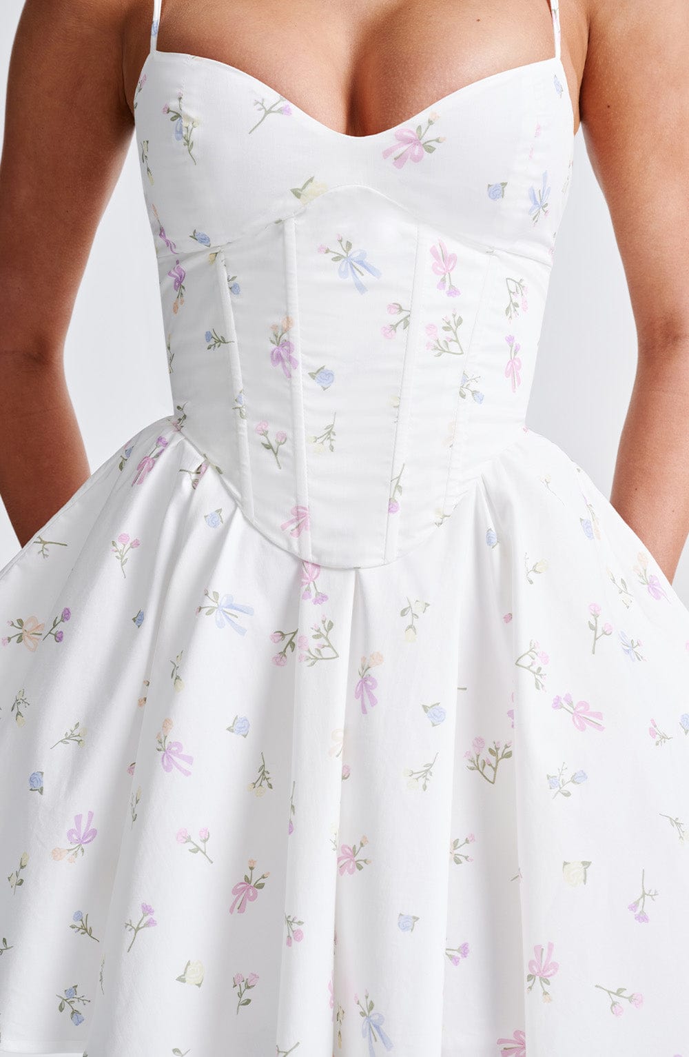 Analeigh Floral Mini Dress with Corset & Adjustable Straps - White