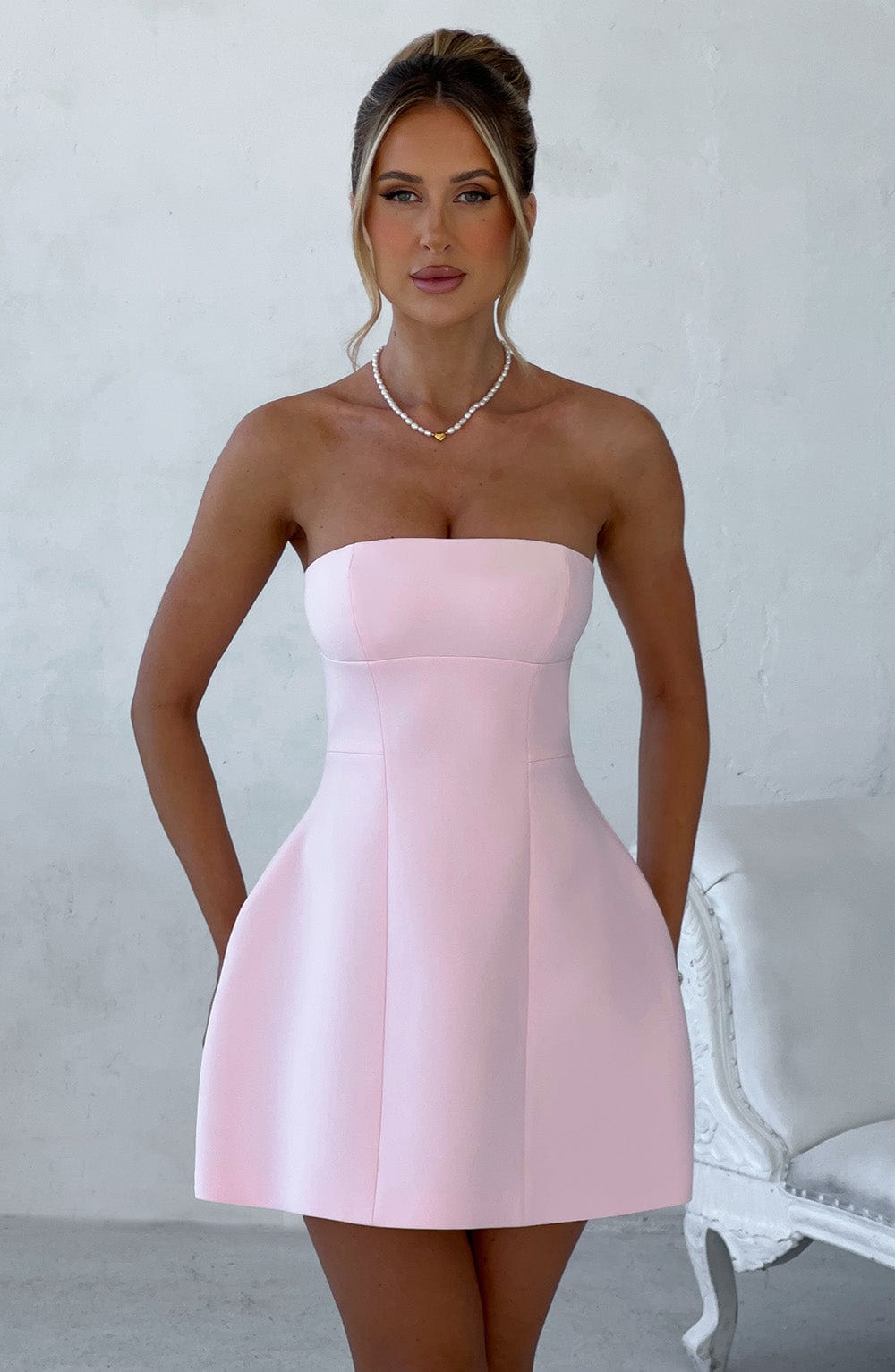 Asha Strapless Mini Dress with Bubble Skirt - Blush