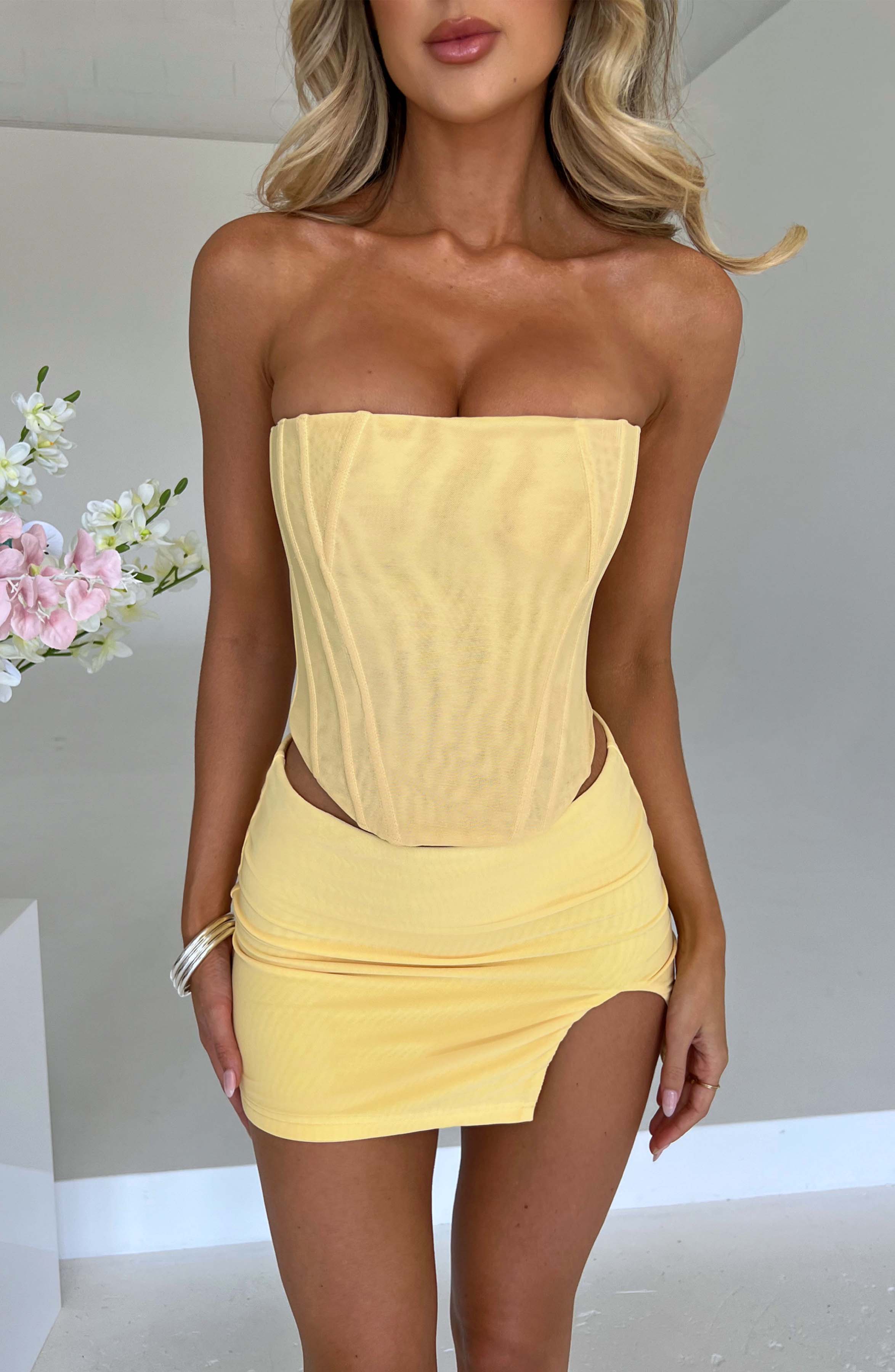Lemon Strapless Corset Top - Power Mesh Waist Cincher