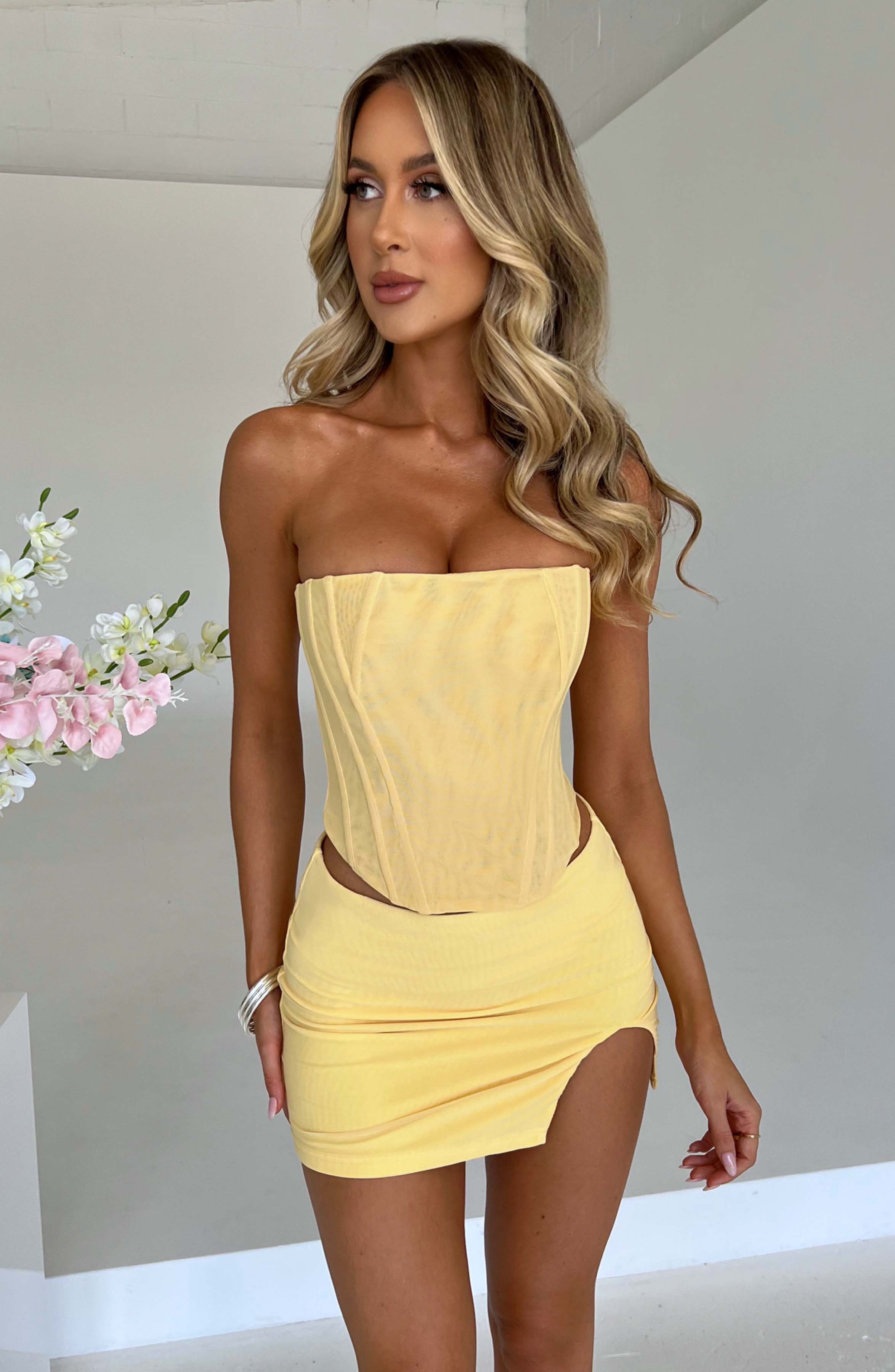 Lemon Strapless Corset Top - Power Mesh Waist Cincher