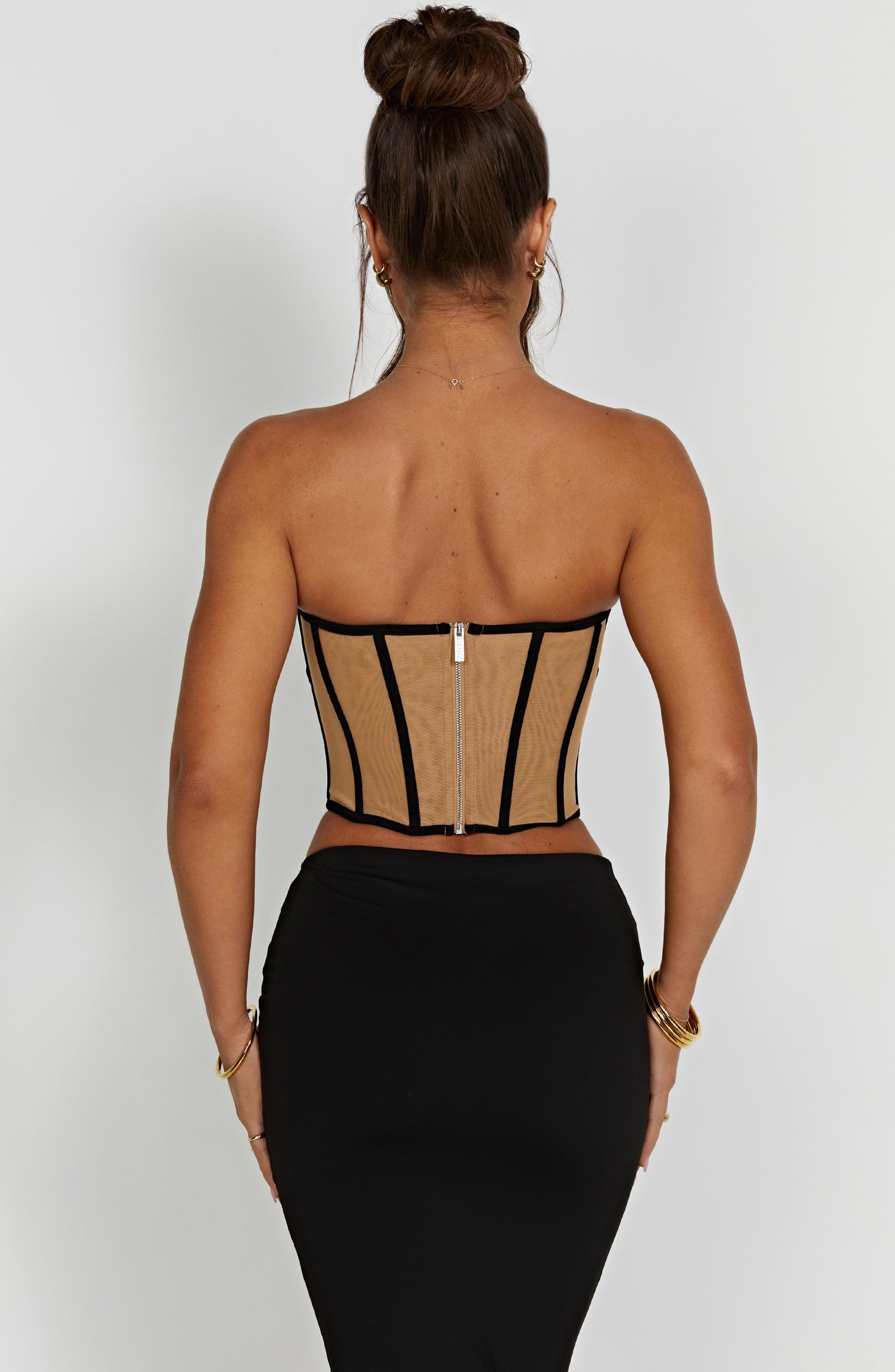 Santanna Mesh Corset - Black Nude Boned Waist Sculpting Lingerie