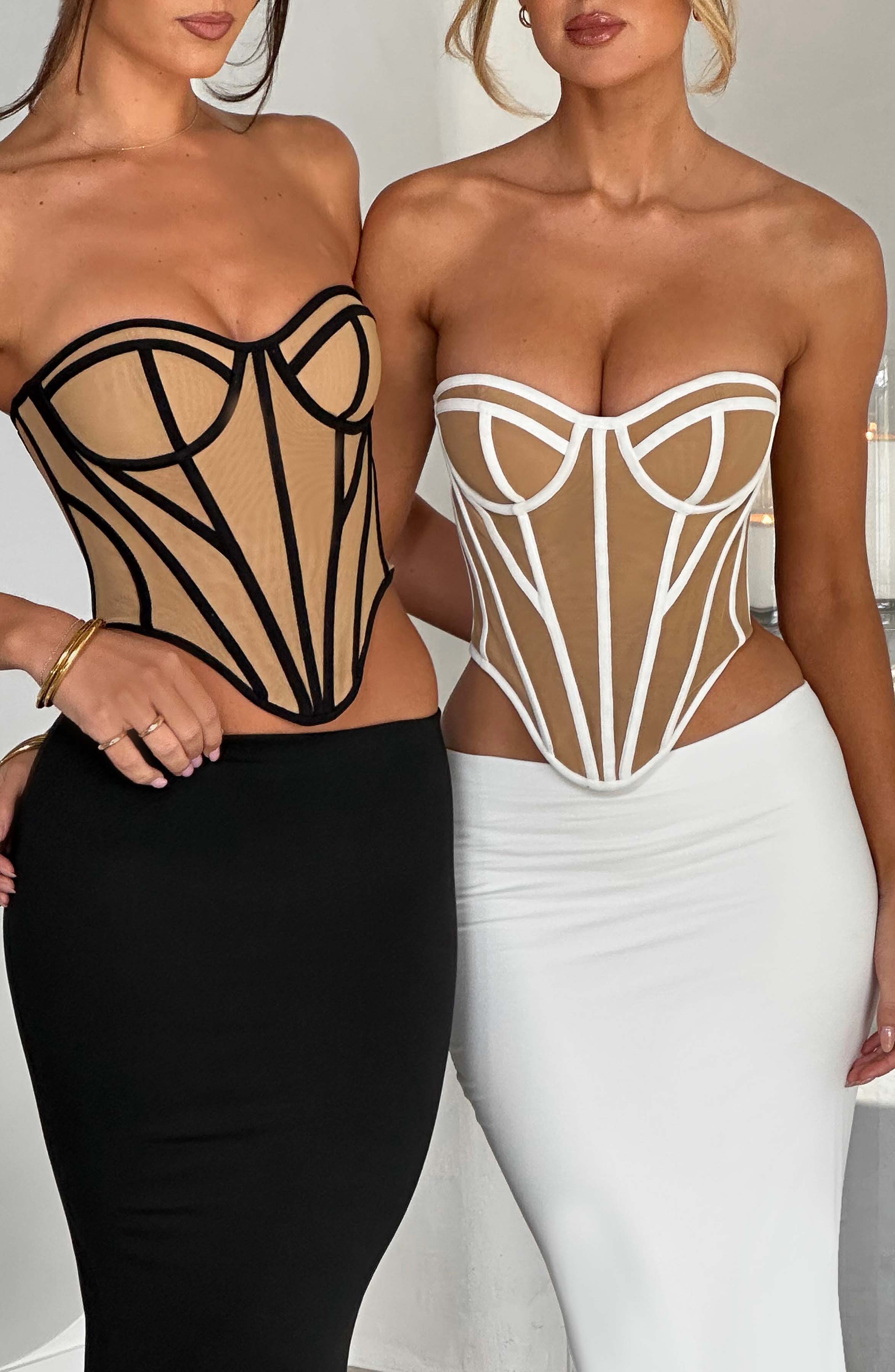 Santanna Mesh Corset - Black Nude Boned Waist Sculpting Lingerie