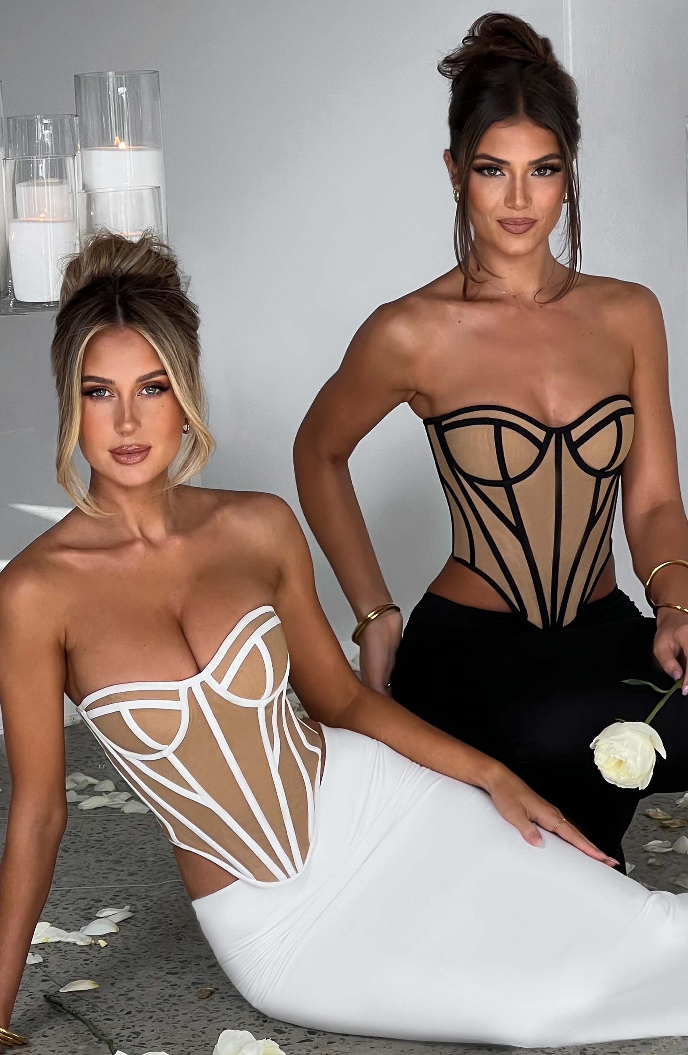 Santanna Mesh Corset - Black Nude Boned Waist Sculpting Lingerie