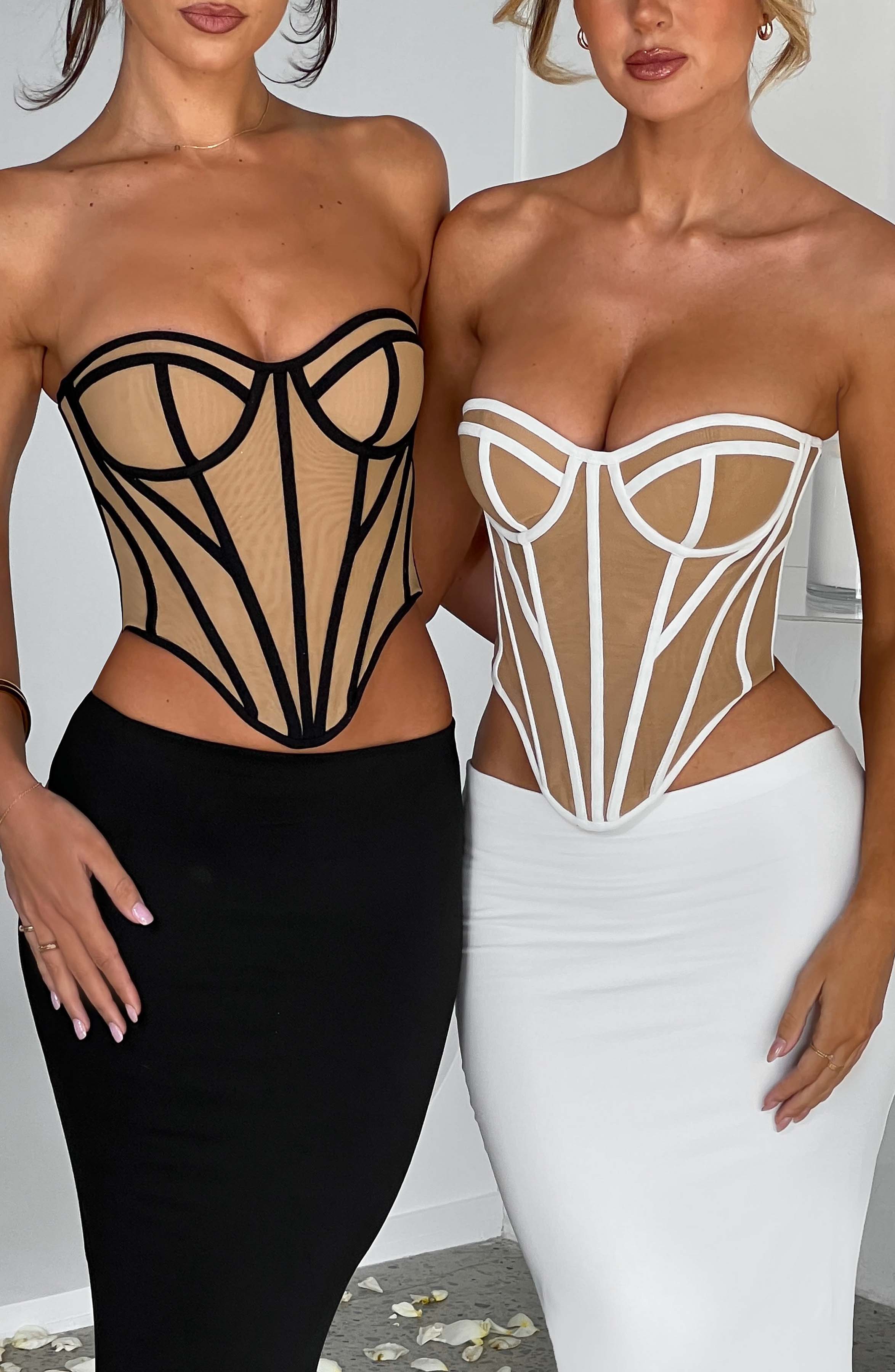 Santanna Mesh Corset - Black Nude Boned Waist Sculpting Lingerie