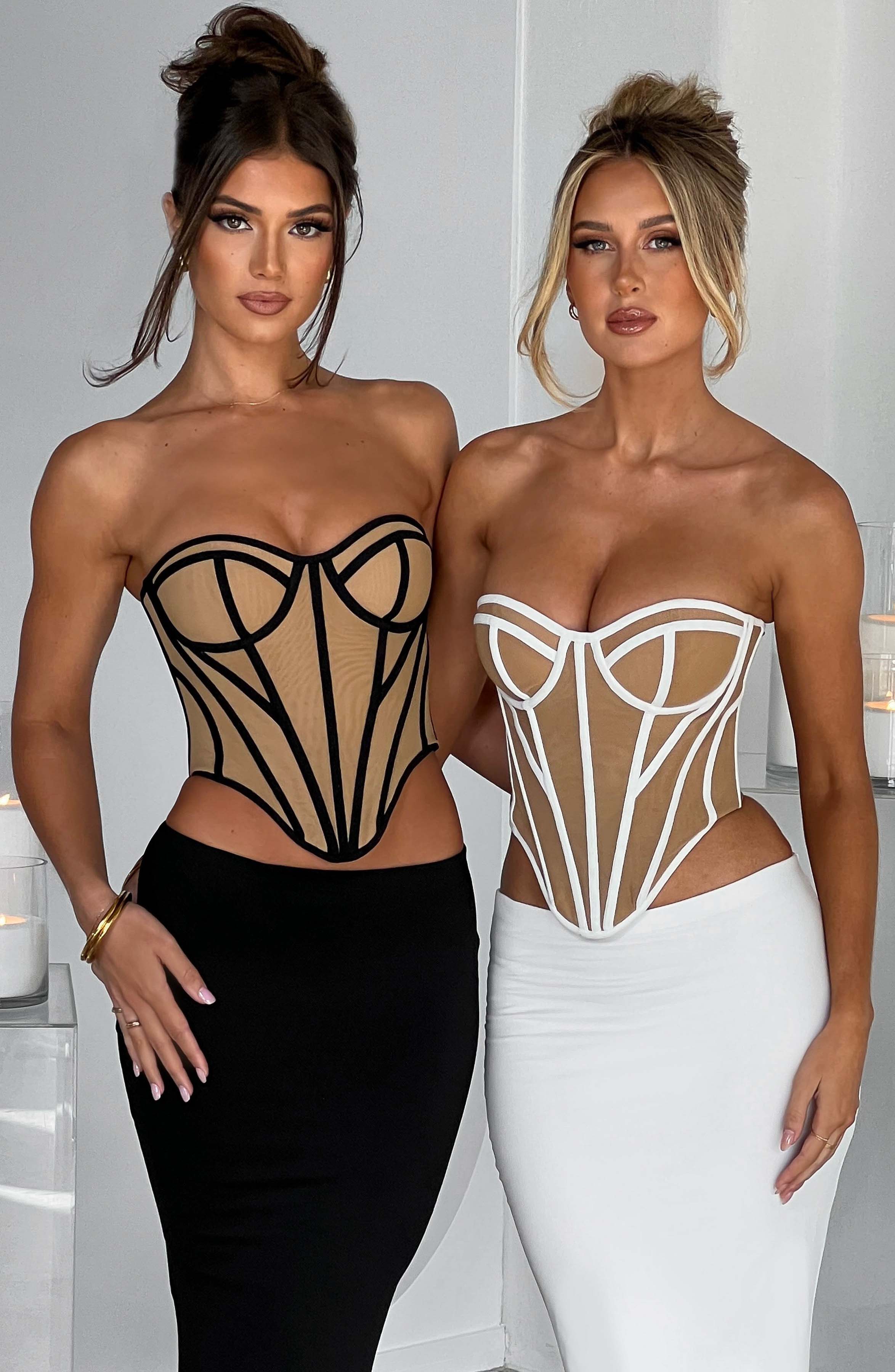 Santanna Mesh Corset - Black Nude Boned Waist Sculpting Lingerie
