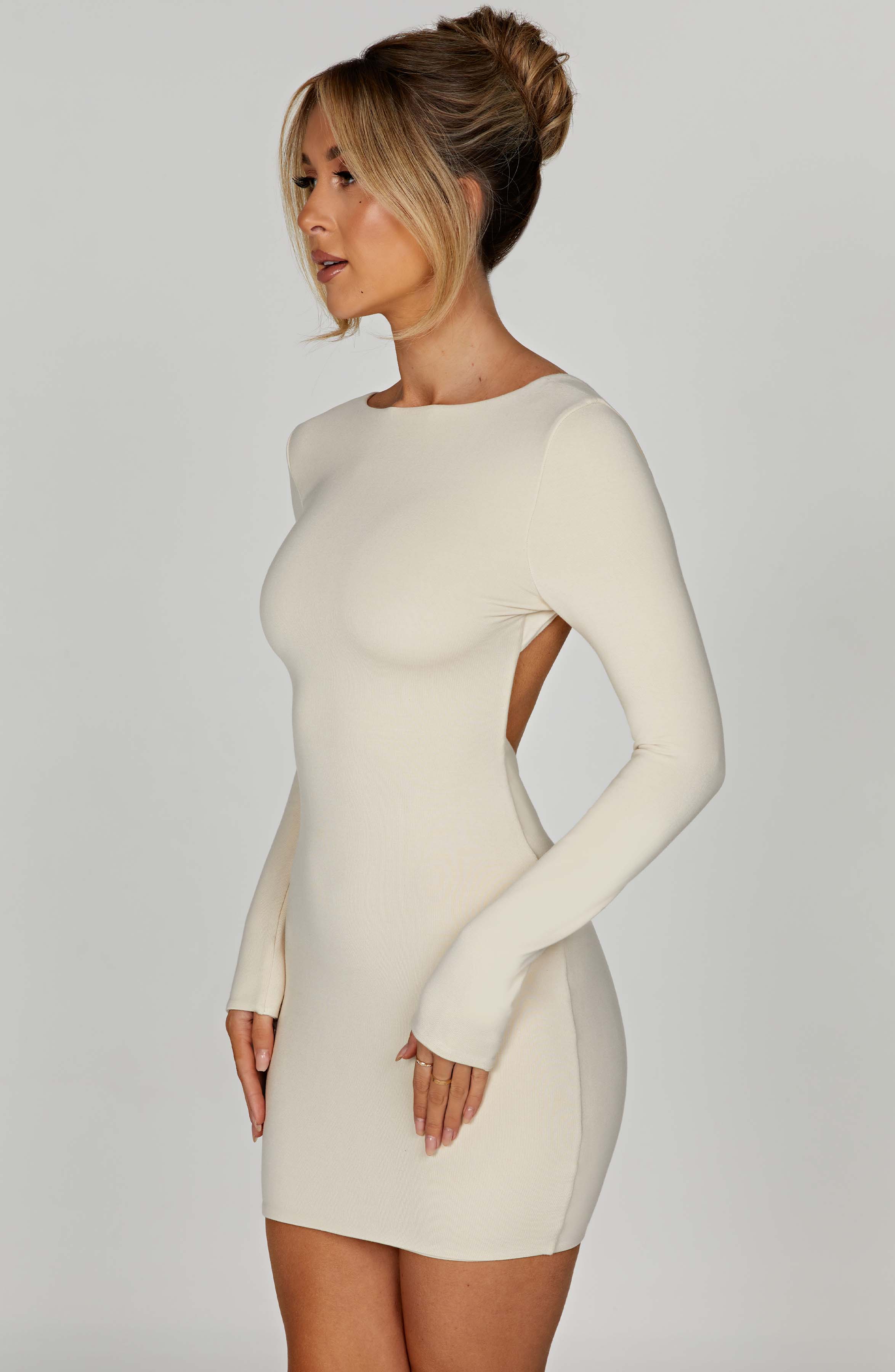 Liana Mini Dress in Cream - Stretchy Double-Layered Modal