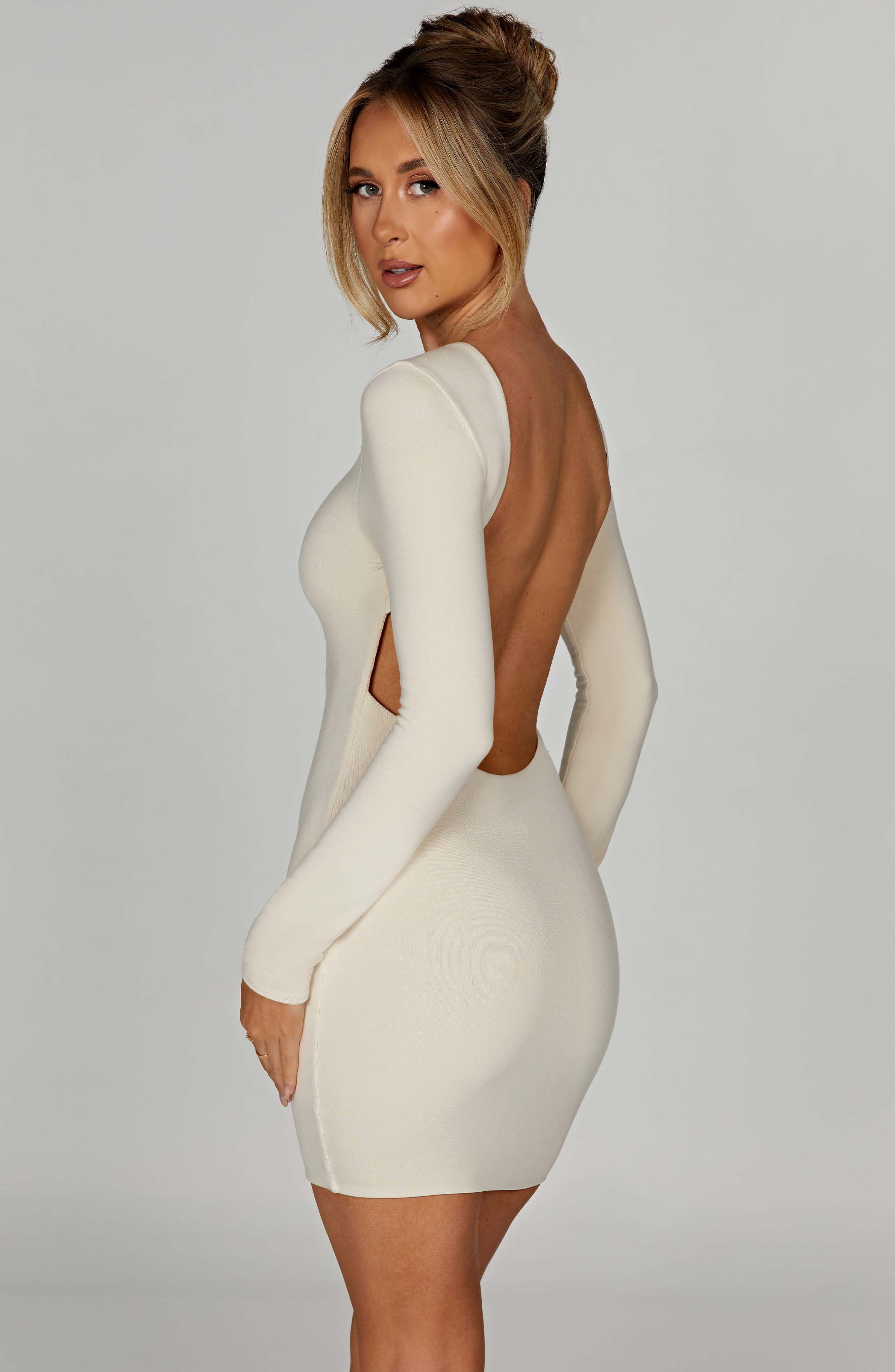 Liana Mini Dress in Cream - Stretchy Double-Layered Modal